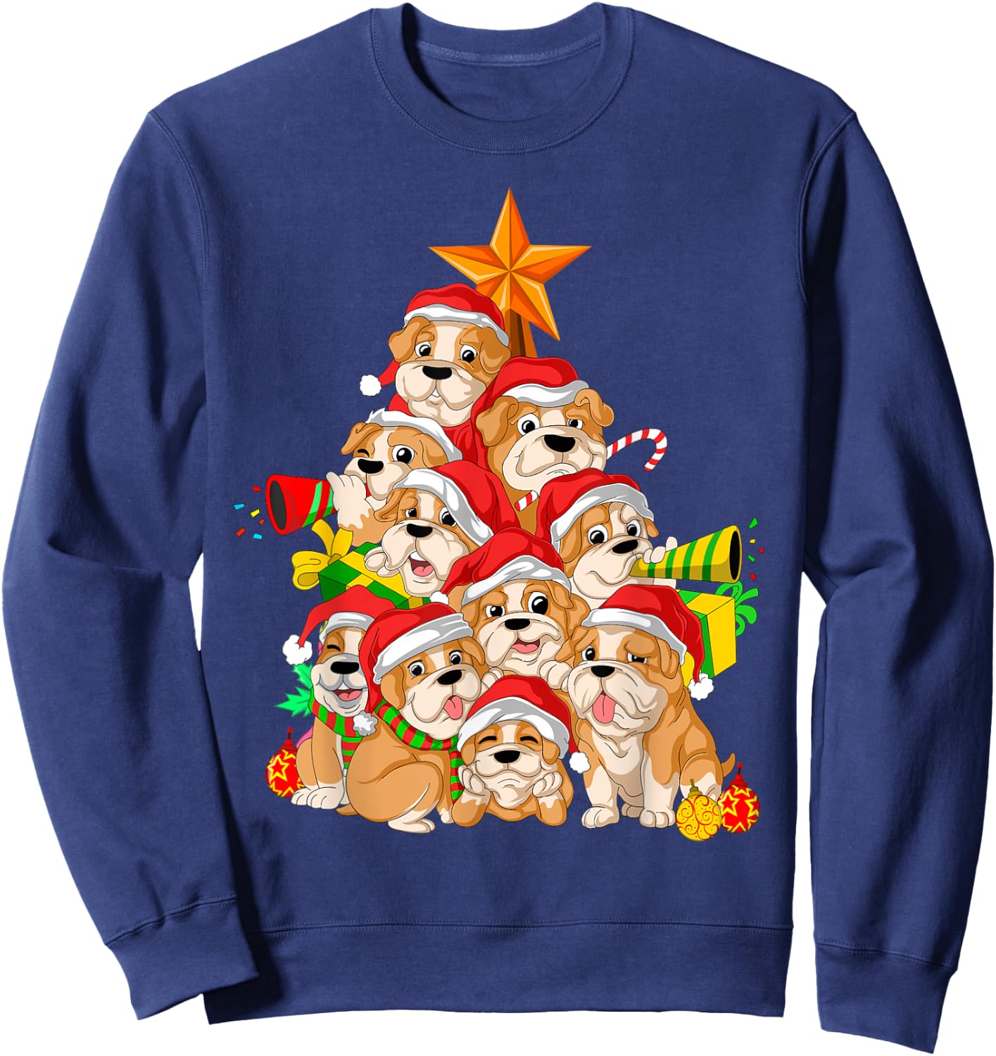 English Bulldog Christmas Tree Dog Xmas Gift Women Kids Sweatshirt - Sweatshirt | Navy