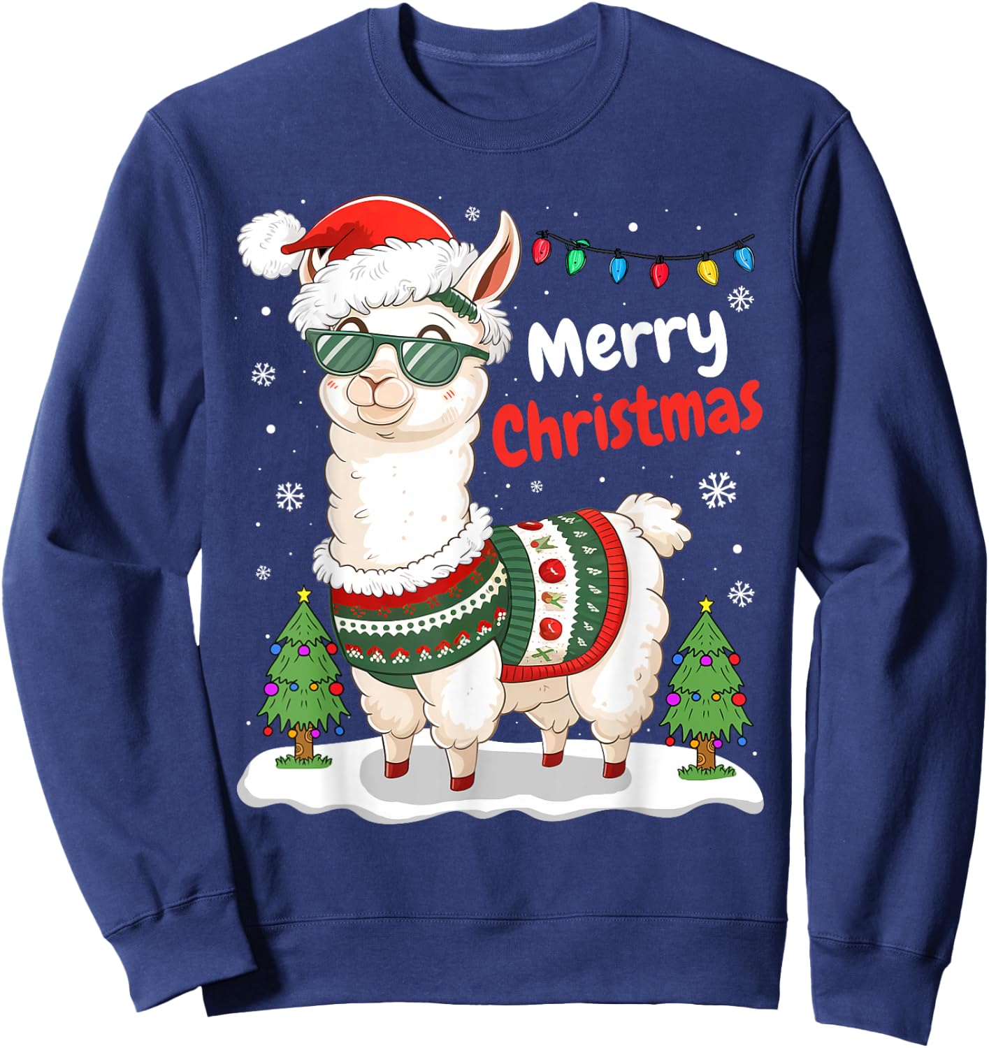 Merry Christmas Cute Llama Lover Funny Xmas Family Pajamas Sweatshirt - Sweatshirt | Navy