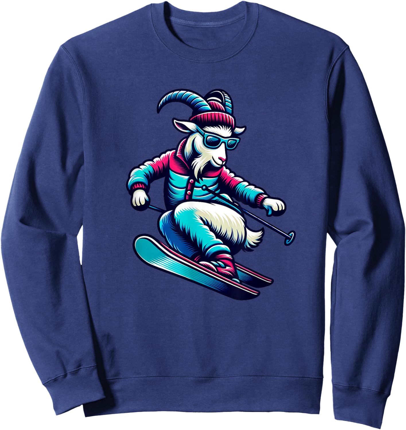 Funny Goat Skiing Downhill Winter Sports Design Sweatshirt - Sweatshirt | Navy