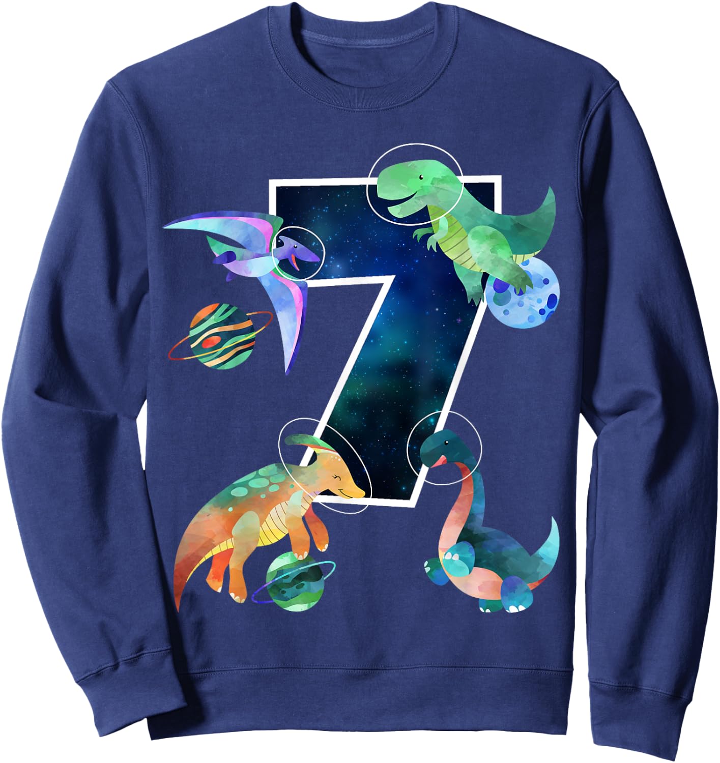 Kids Astronaut Outer Space Dinosaurs 7th Birthday Boy Gift Sweatshirt - Sweatshirt | Navy