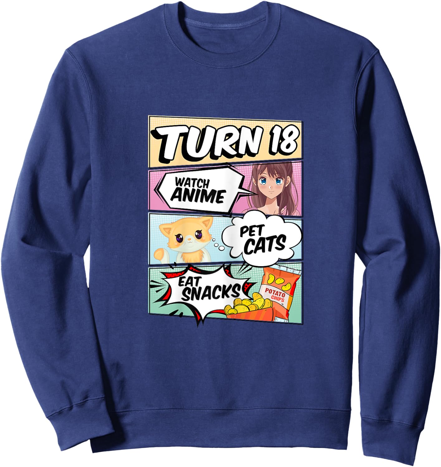 18th Birthday Anime Girl turns 18 pet cats watch anime Sweatshirt - Sweatshirt | Navy