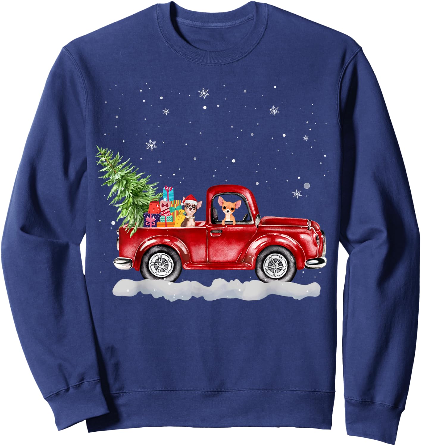 Christmas Chihuahua Dogs Ride Red Truck Costumer Sweatshirt - Sweatshirt | Navy