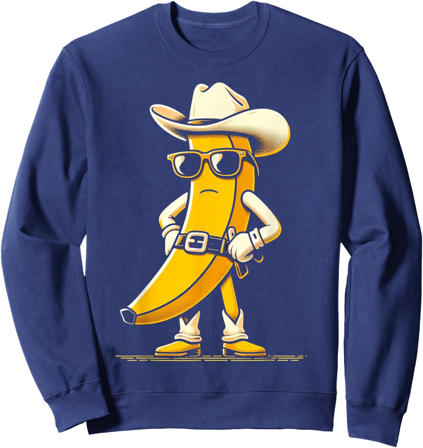 Banana Cowboy Cowgirl Country Western Novelty Funny Banana Sweatshirt - Sweatshirt | Navy