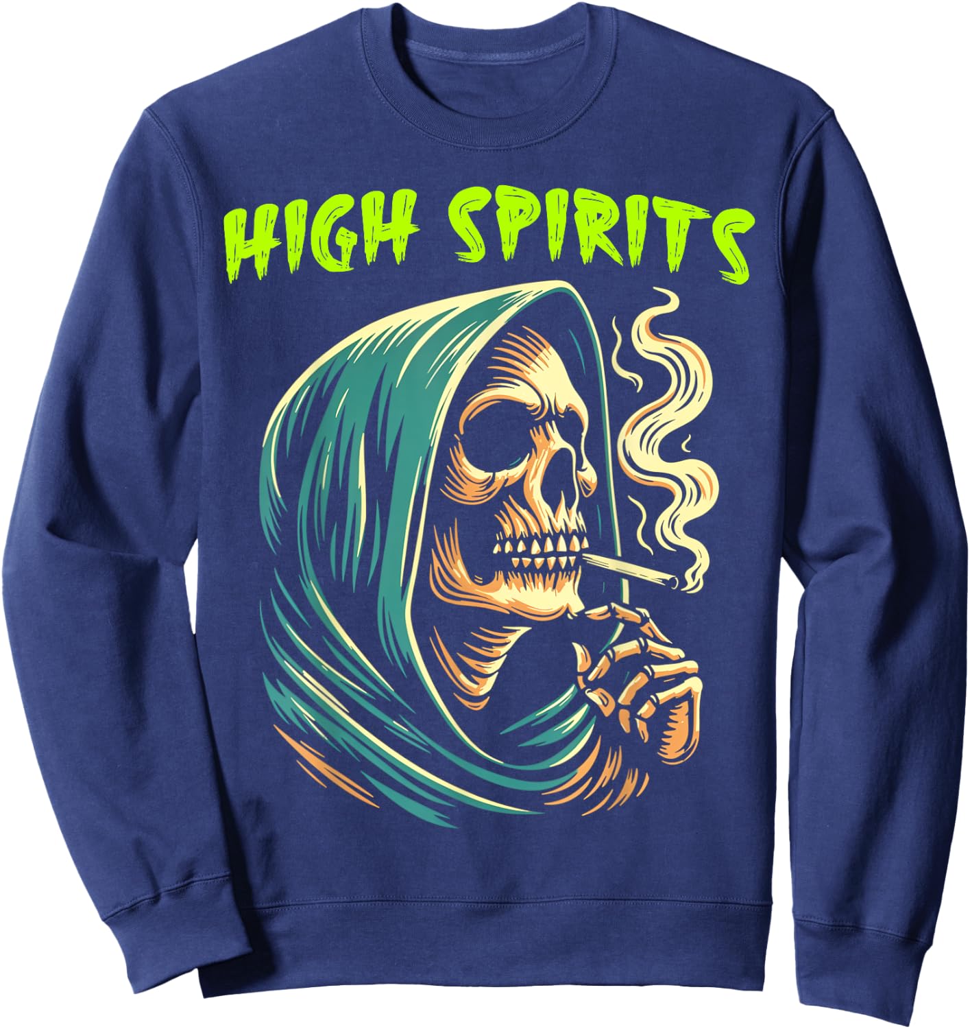 High Spirits Skull Smoking Reaper Grim Reaper High Spirits Sweatshirt - Sweatshirt | Navy