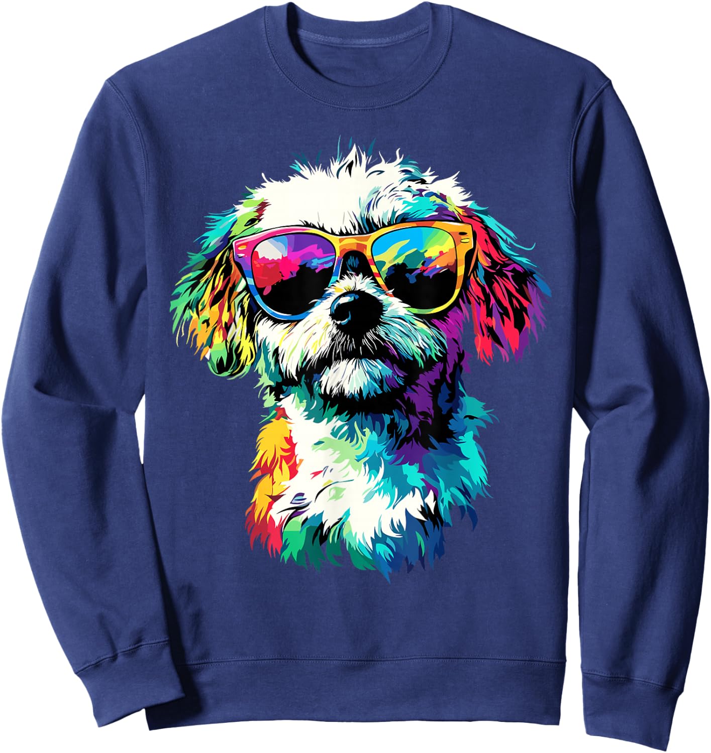 Maltese Dog with Sunglasses I Love Cute Maltese Dogs Sweatshirt - Sweatshirt | Navy
