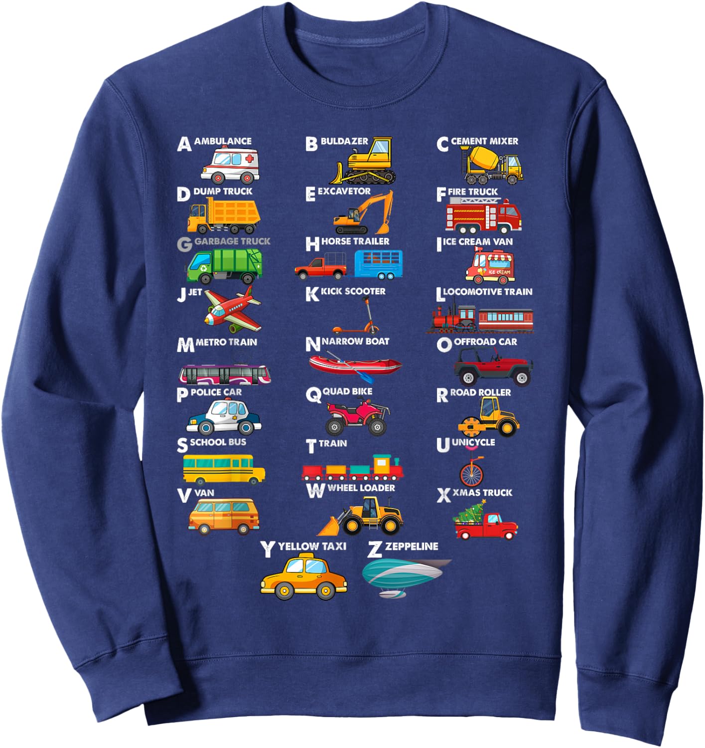 Truck Construction Vehicles ABC Boys Men Women Toddler Sweatshirt - Sweatshirt | Navy