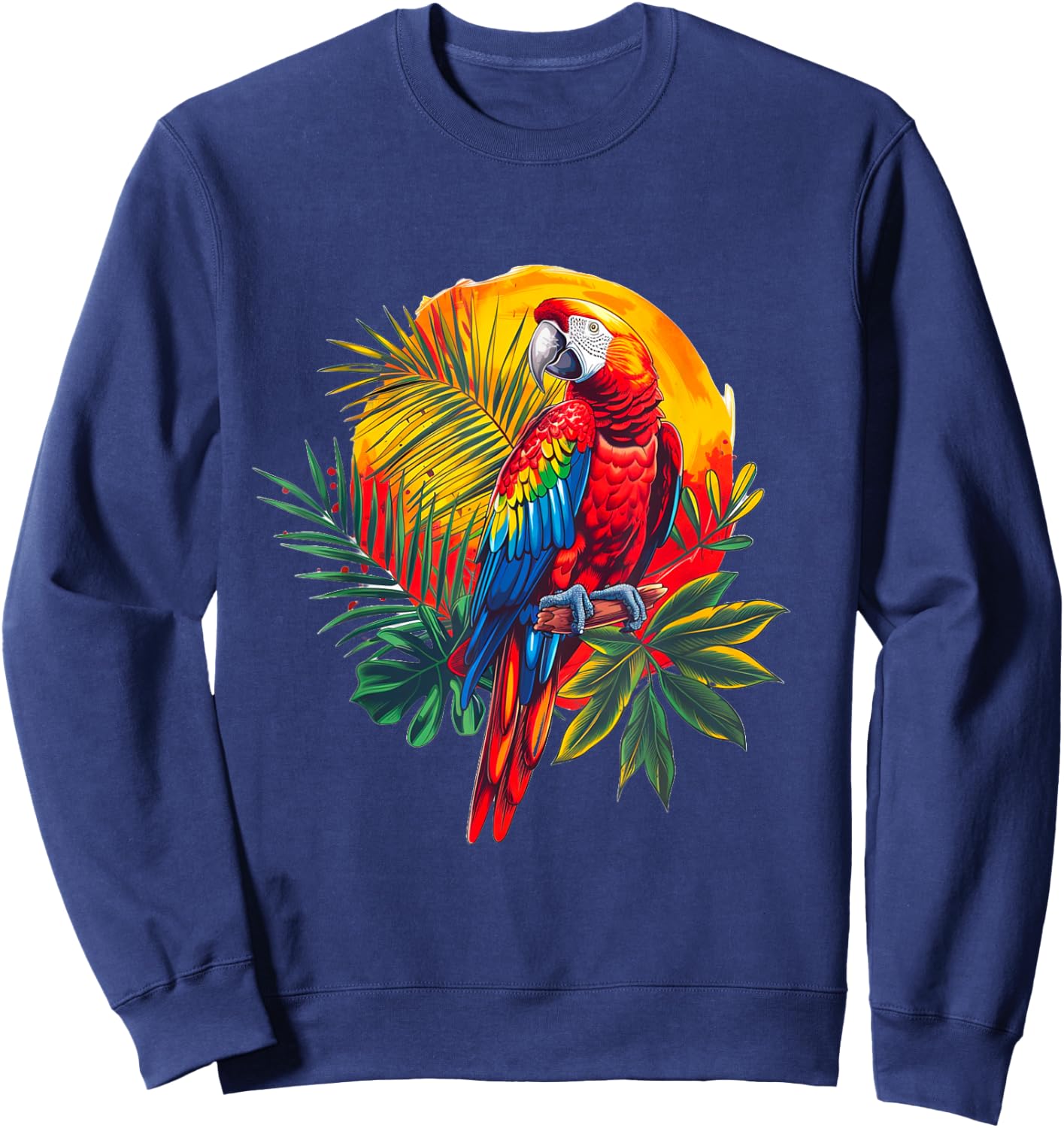 Scarlet Macaw Paradise: Tropical Parrot and Nature Sunset Sweatshirt - Sweatshirt | Navy