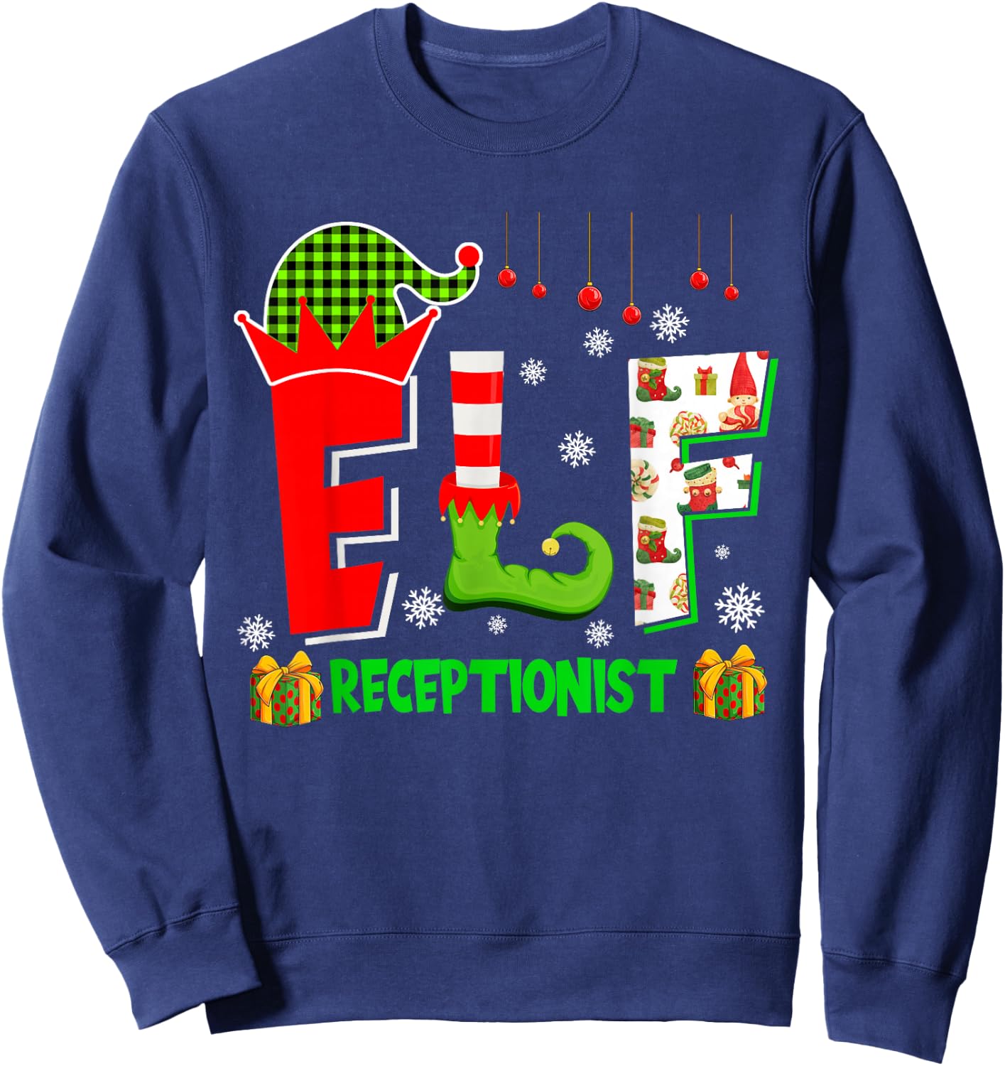 Elf Receptionist Christmas Costume Matching Elf Lover Family Sweatshirt - Sweatshirt | Navy