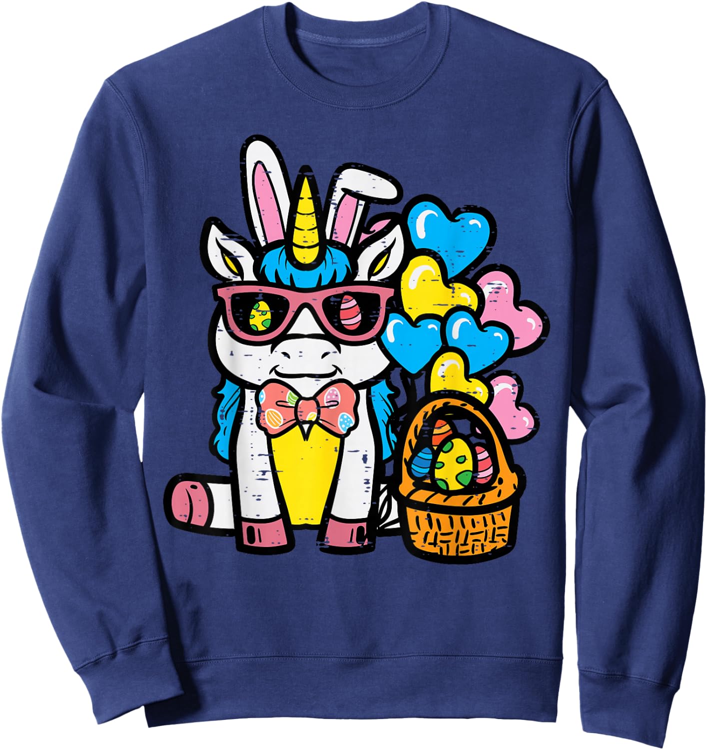 Easter Unicorn Bunny Eggs Basket Toddler Girls Kids Women Sweatshirt - Sweatshirt | Navy