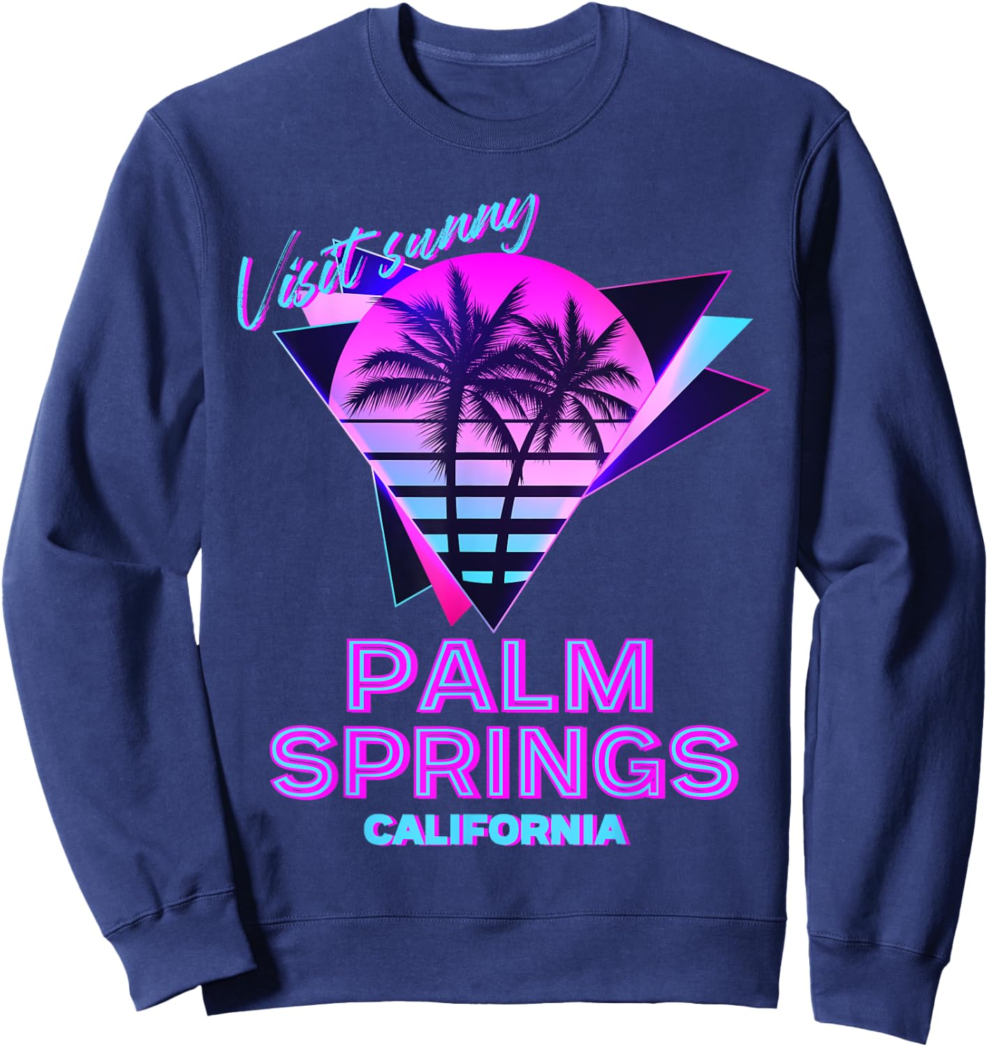Palm Springs California 80s Retro Palm Tree Aesthetic Vibe Sweatshirt - Sweatshirt | Navy