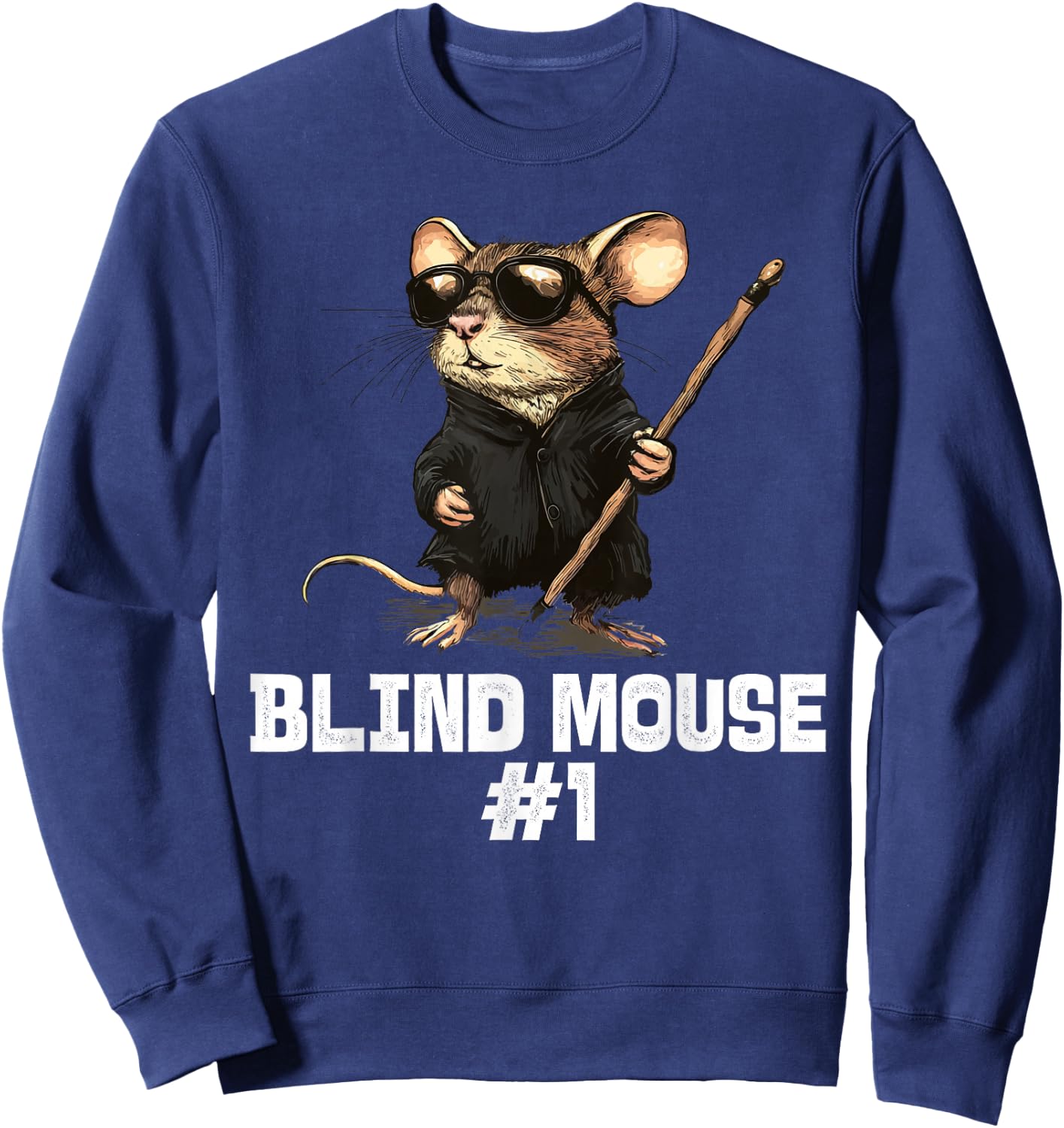 Blind Mouse #1 Cool Mouse Illustration Sweatshirt - Sweatshirt | Navy