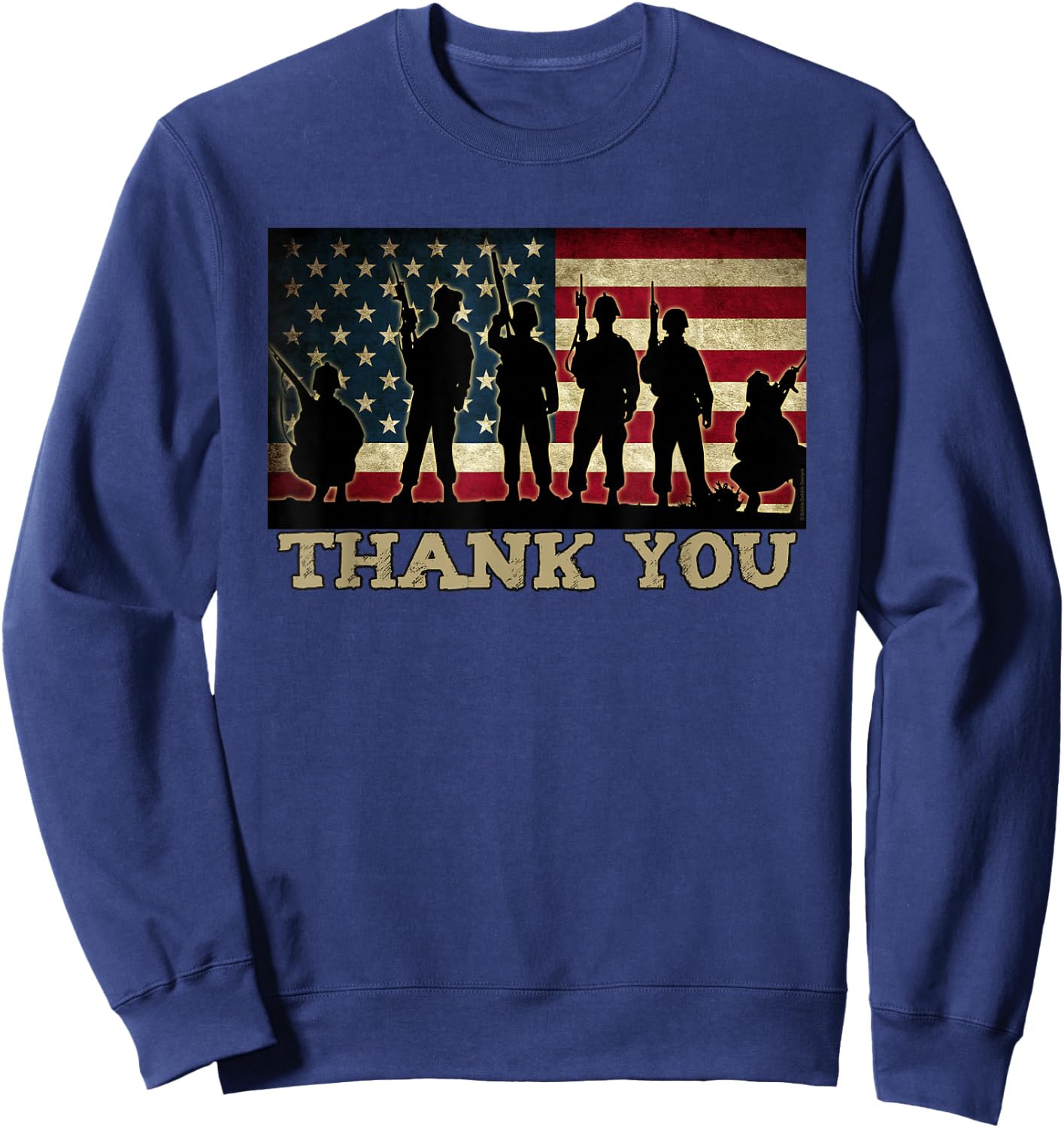 Patriotic Thank You Soldiers Veterans American Flag Military Sweatshirt - Sweatshirt | Navy