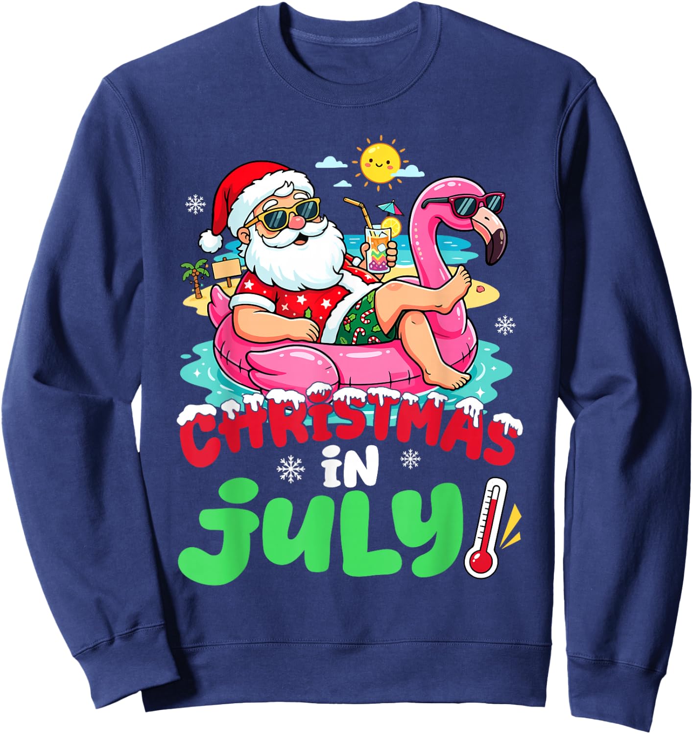 Santa Flamingo Floatie Summer Christmas in July Men Women Sweatshirt - Sweatshirt | Navy