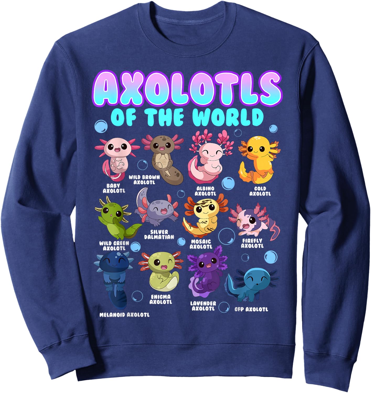 Axolotl Animals of the World Kawaii Salamander Herpetology Sweatshirt - Sweatshirt | Navy