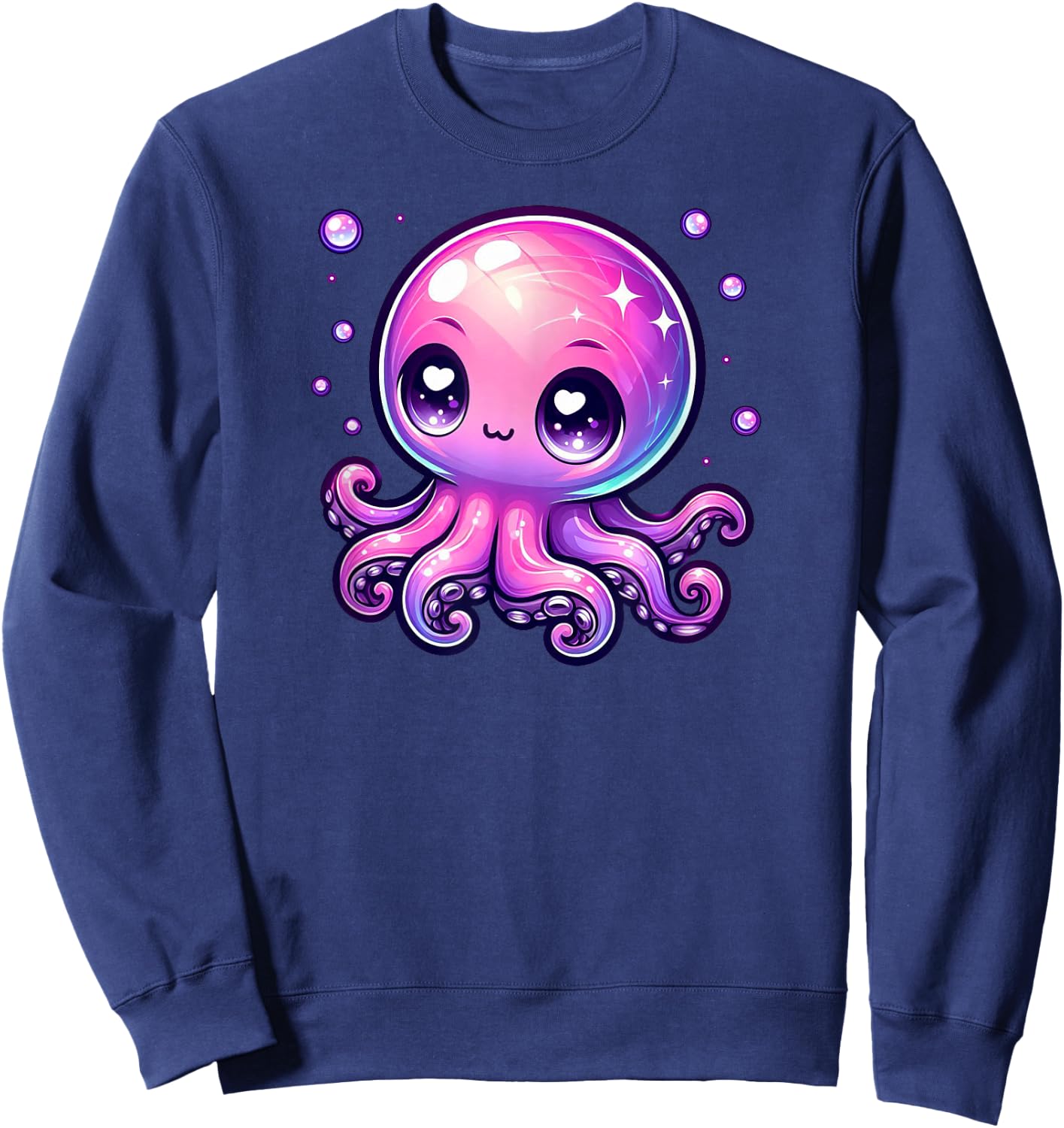 Cute Kawaii Octopus Anime Pink Purple Blue Ocean Sea Fun Sweatshirt - Sweatshirt | Navy