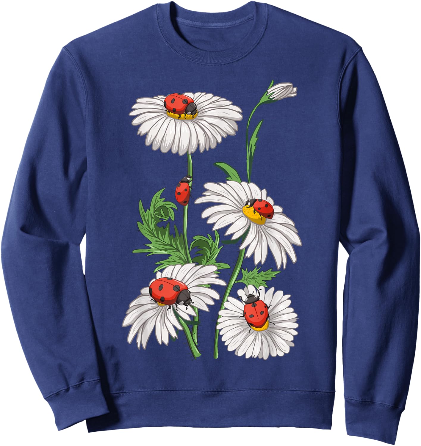 Ladybugs Daisies Chamomile Marguerites Bouquet Gardeners Sweatshirt - Sweatshirt | Navy