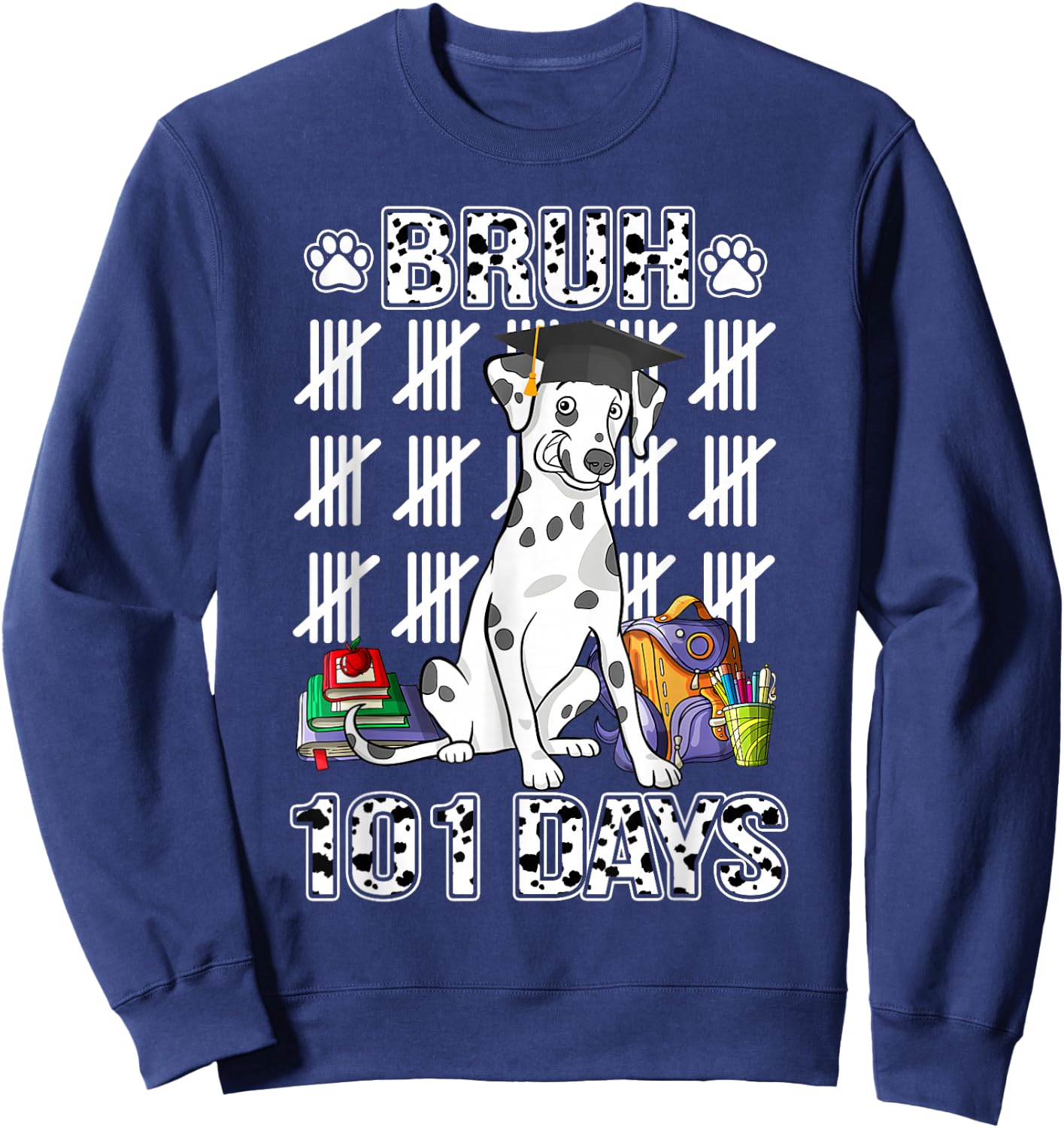 Bruh 100 Days Of School Dalmatian Dog Dabbing 100th Day Boys Sweatshirt - Sweatshirt | Navy