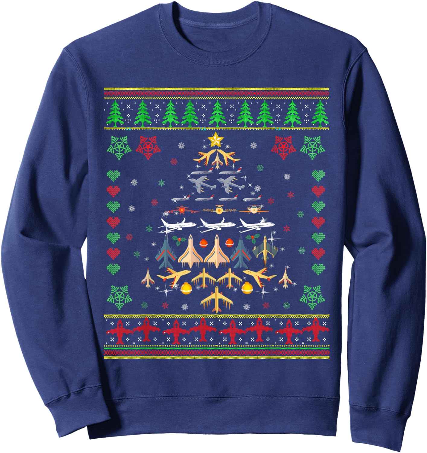 Airplane Christmas Tree Ugly Xmas Sweater Decoration Pilot Sweatshirt - Sweatshirt | Navy