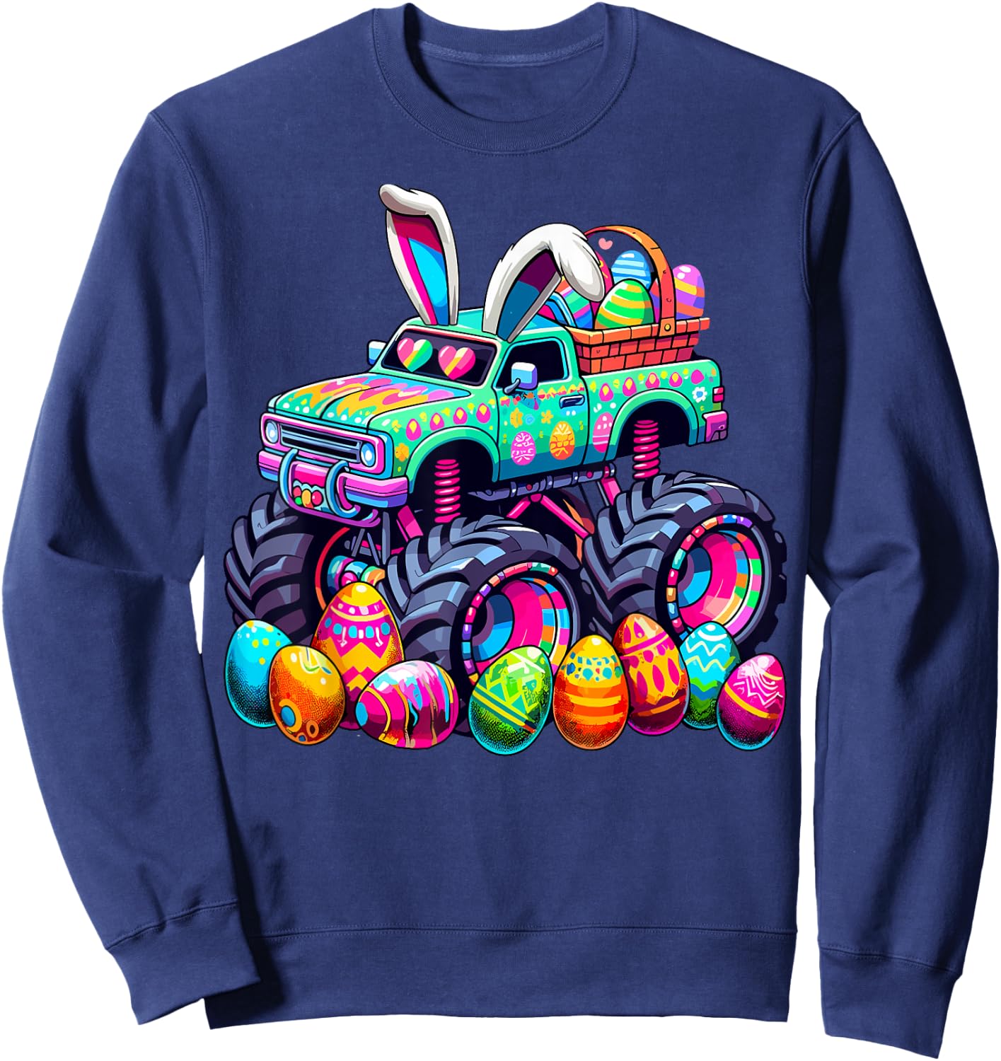 Monster Truck Colorful Easter Day Sweatshirt - Sweatshirt | Navy
