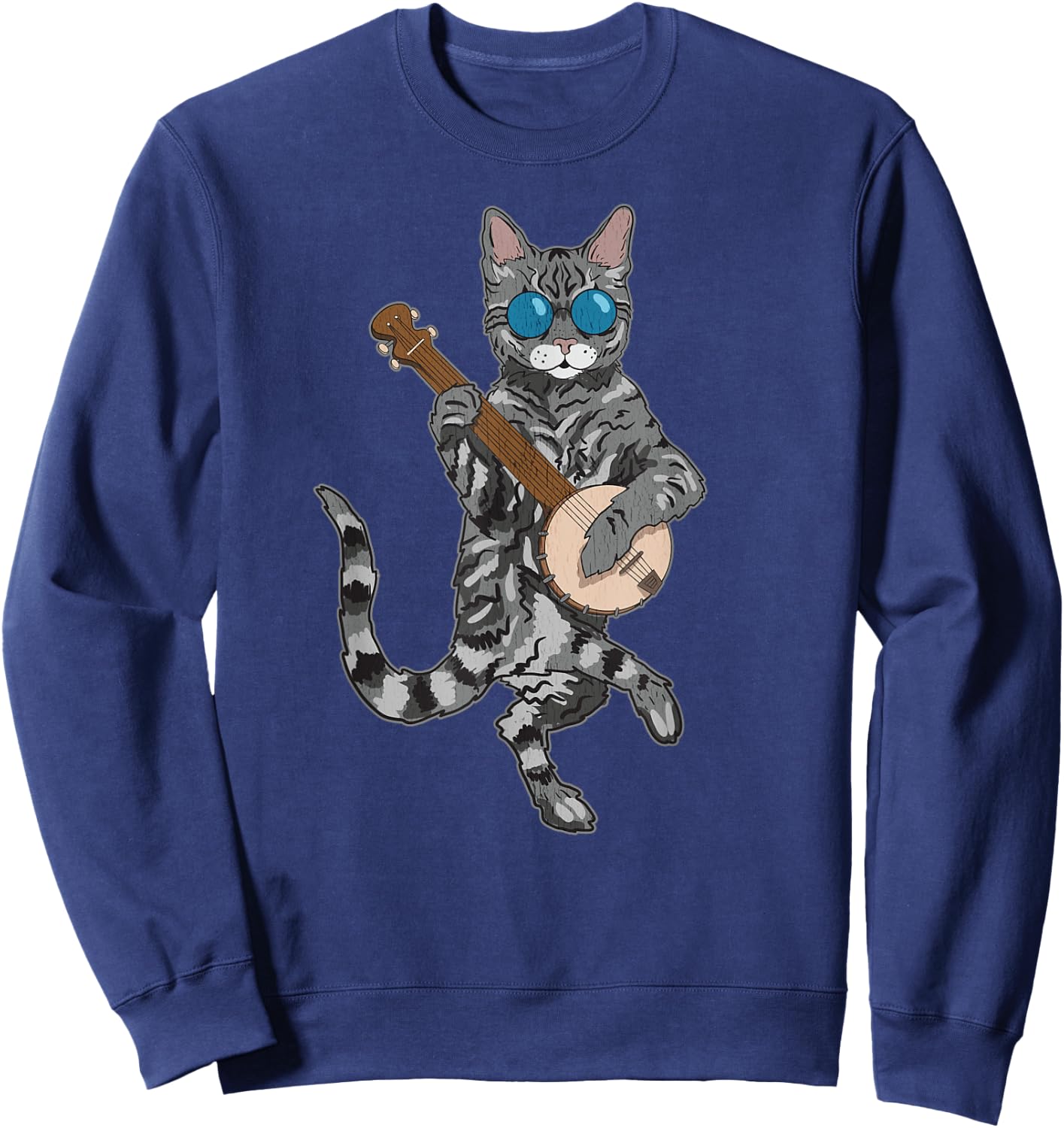 Banjo Cat Funny Retro Style Bluegrass & Tabby Feline Lover Sweatshirt - Sweatshirt | Navy