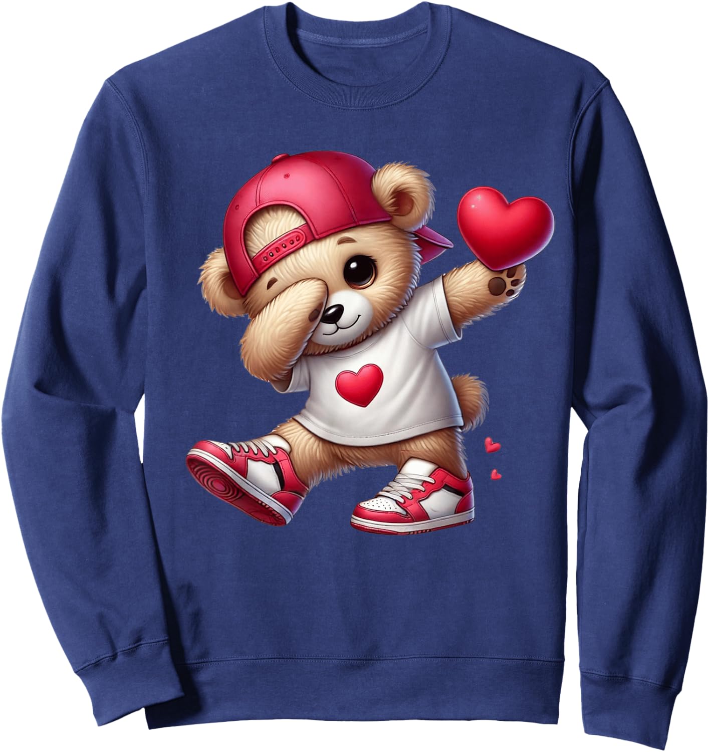 Cute Valentines Day Teddy Bear Heart Dabbing Girls Boys Sweatshirt - Sweatshirt | Navy