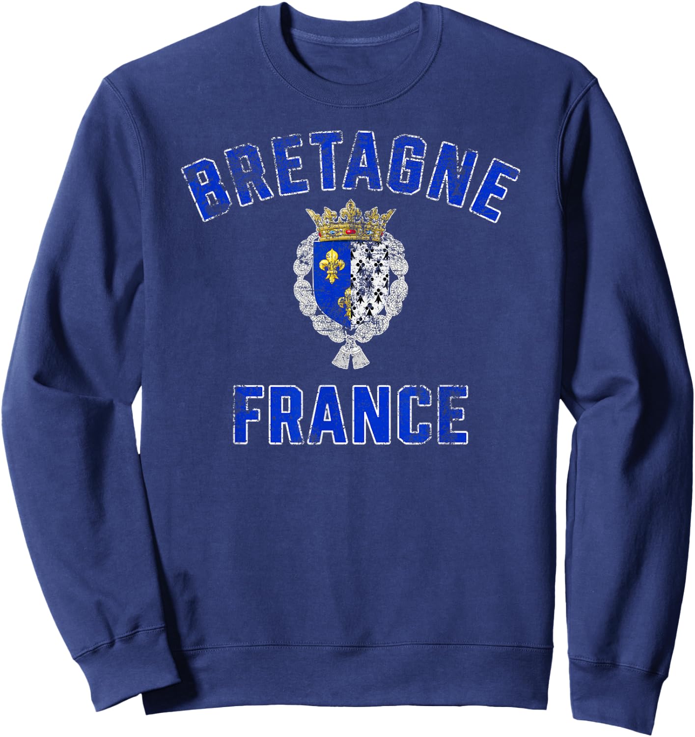 Brittany France Crest Distressed Print Sweatshirt - Sweatshirt | Navy