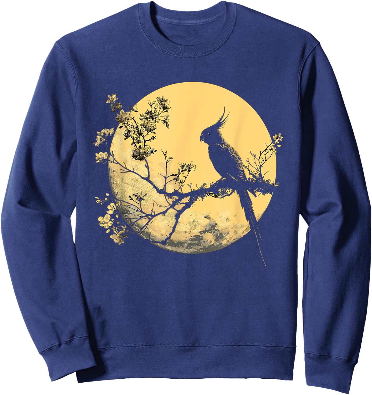 Cockatiel Parrot Lover Bird Moon and Flower Sweatshirt - Sweatshirt | Navy