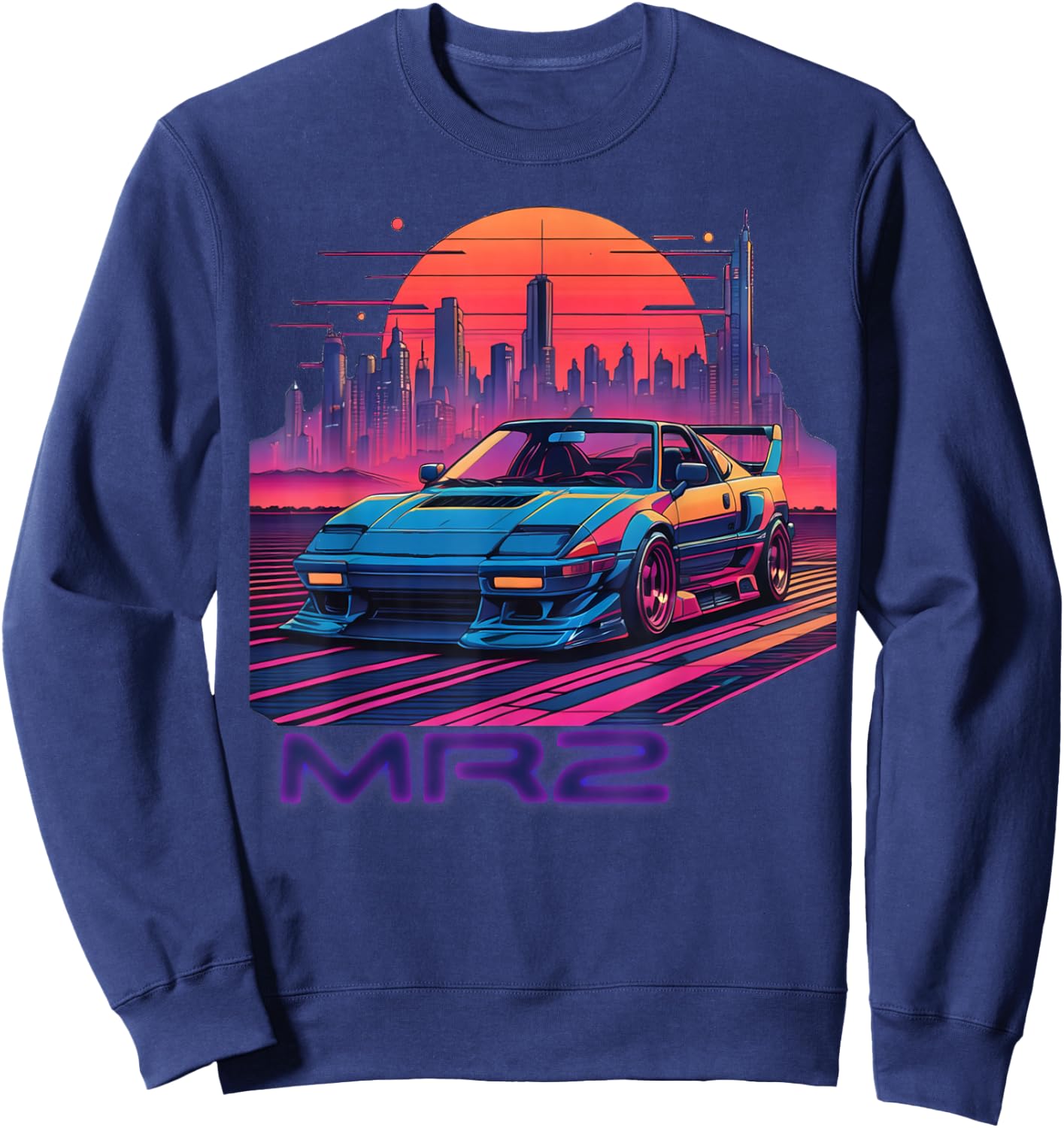 Neon Dreams: 90er Jahre Japanischer Sportwagen MR2 in Cyberpunk City Sweatshirt - Sweatshirt | Navy