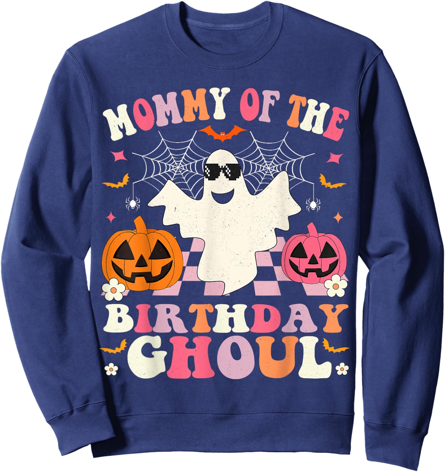 Mommy Of The Birthday Ghoul Groovy Halloween Ghost Spooky Sweatshirt - Sweatshirt | Navy