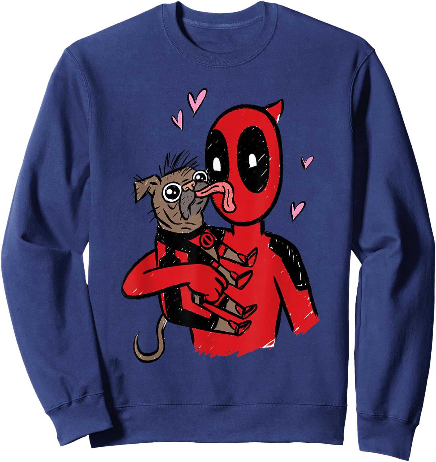 Marvel Deadpool & Wolverine Dogpool Doggy Kisses Doodle Sweatshirt - Sweatshirt | Navy