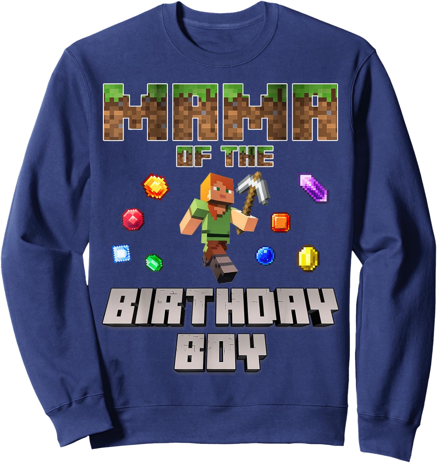 Mama Of The Birthday Boy Video Gamer Pixel Number Sweatshirt - Sweatshirt | Navy