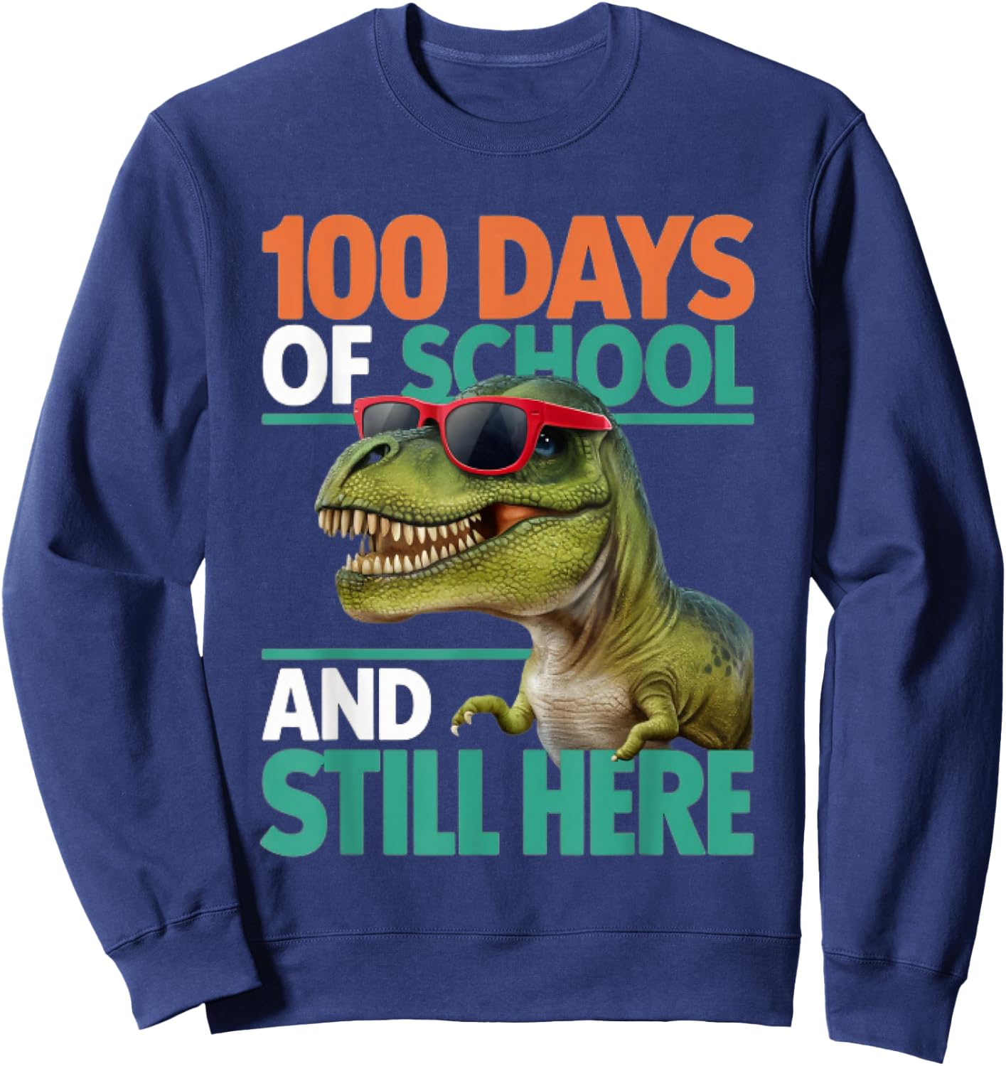 Happy 100 Days of School Trex Boys Girls Kids Sweatshirt - Sweatshirt | Navy