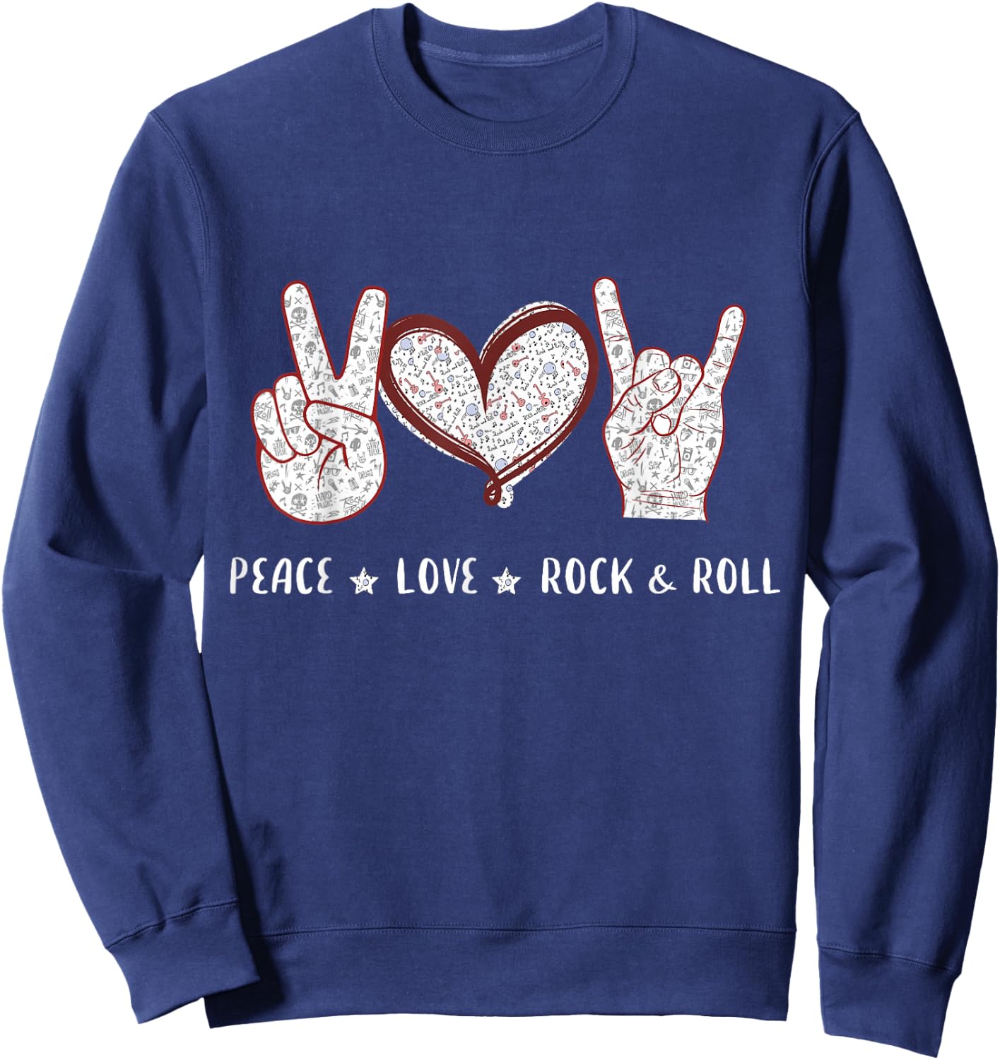 Peace Love Rock And Roll Music Concert Hippie Gift Men Women Sweatshirt - Sweatshirt | Navy