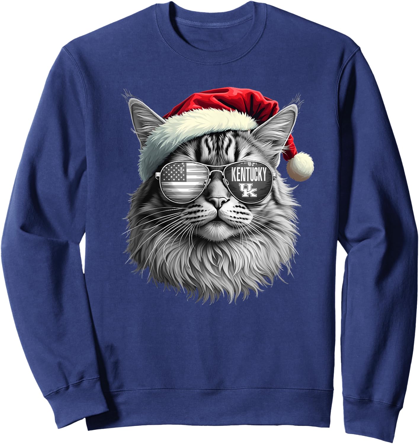 Funny Cat Lovers Santa Christmas Kentucky Retro Vintage Women Kids Sweatshirt - Sweatshirt | Navy