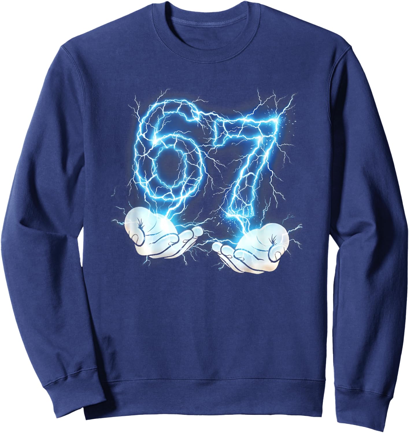 Funny Girls Boys 6 7 Lightening Meme Six Seven 67 Hands Sweatshirt - Sweatshirt | Navy