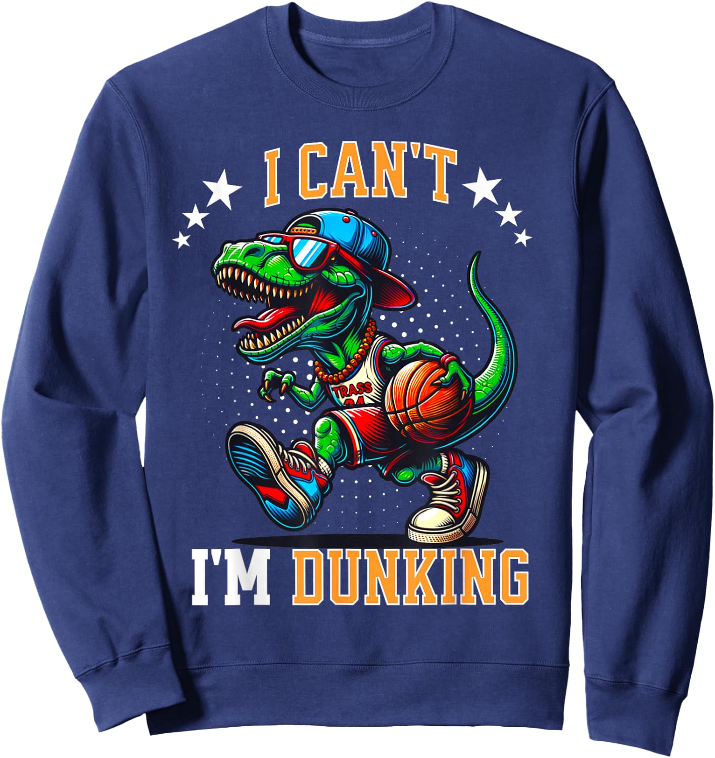 I'm Dunking Basketball Dinosaur T Rex Player Kids Boys Teens Sweatshirt - Sweatshirt | Navy