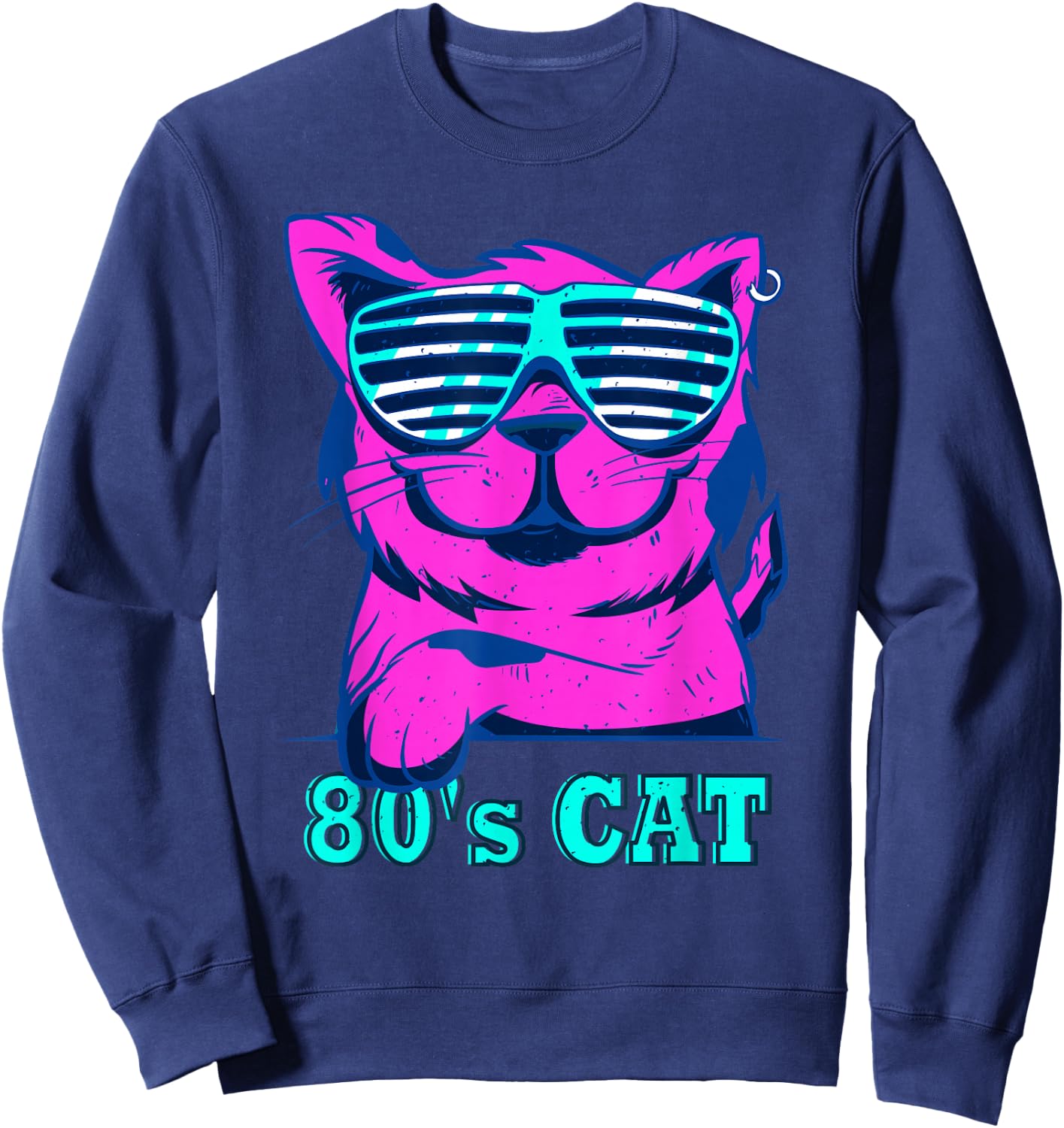80s Colourful Retro Outfit Party Cat , black, s Sweatshirt - Sweatshirt | Navy