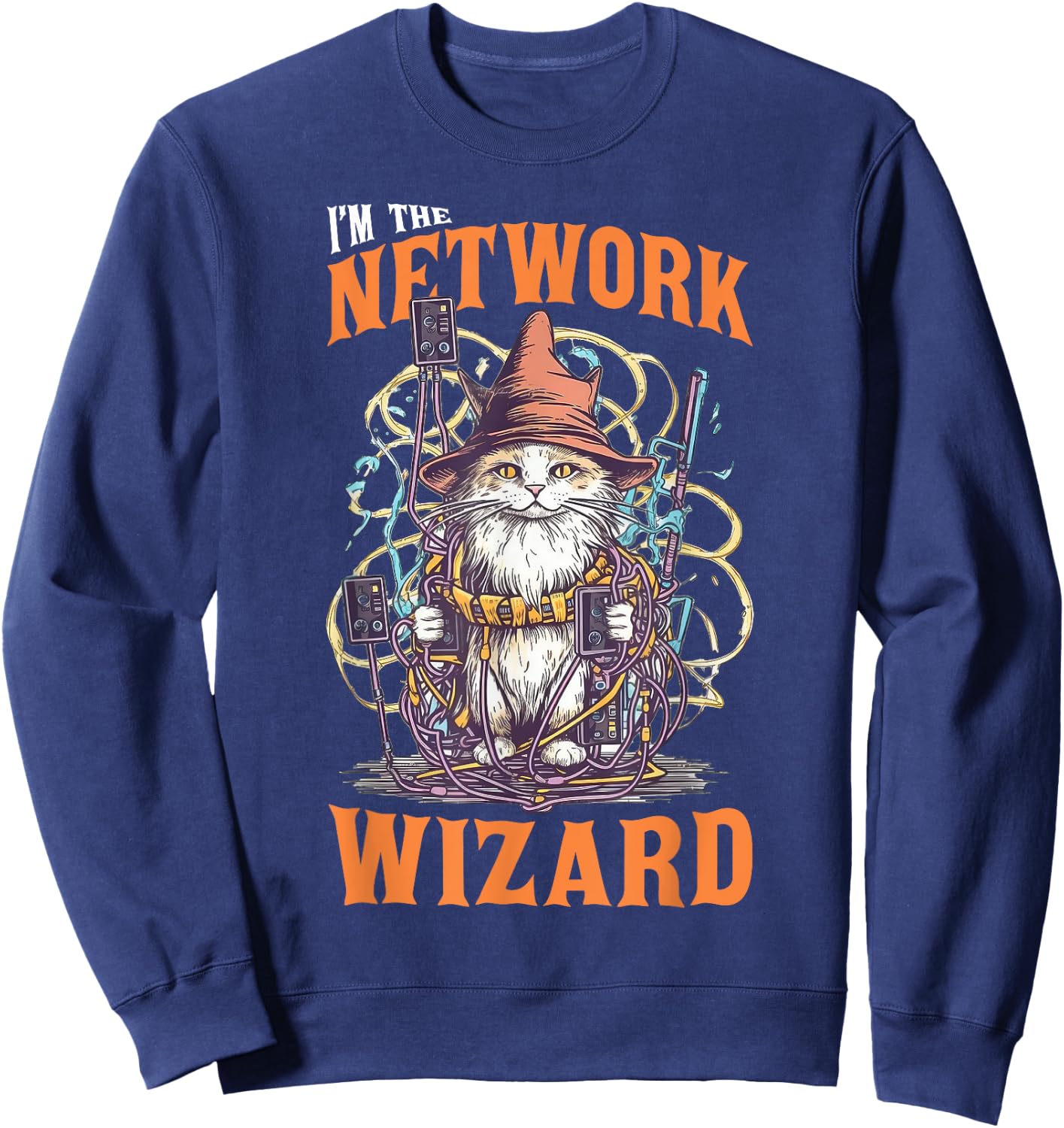 Network Wizard Network Admin Cat Computer Engineer Sweatshirt - Sweatshirt | Navy