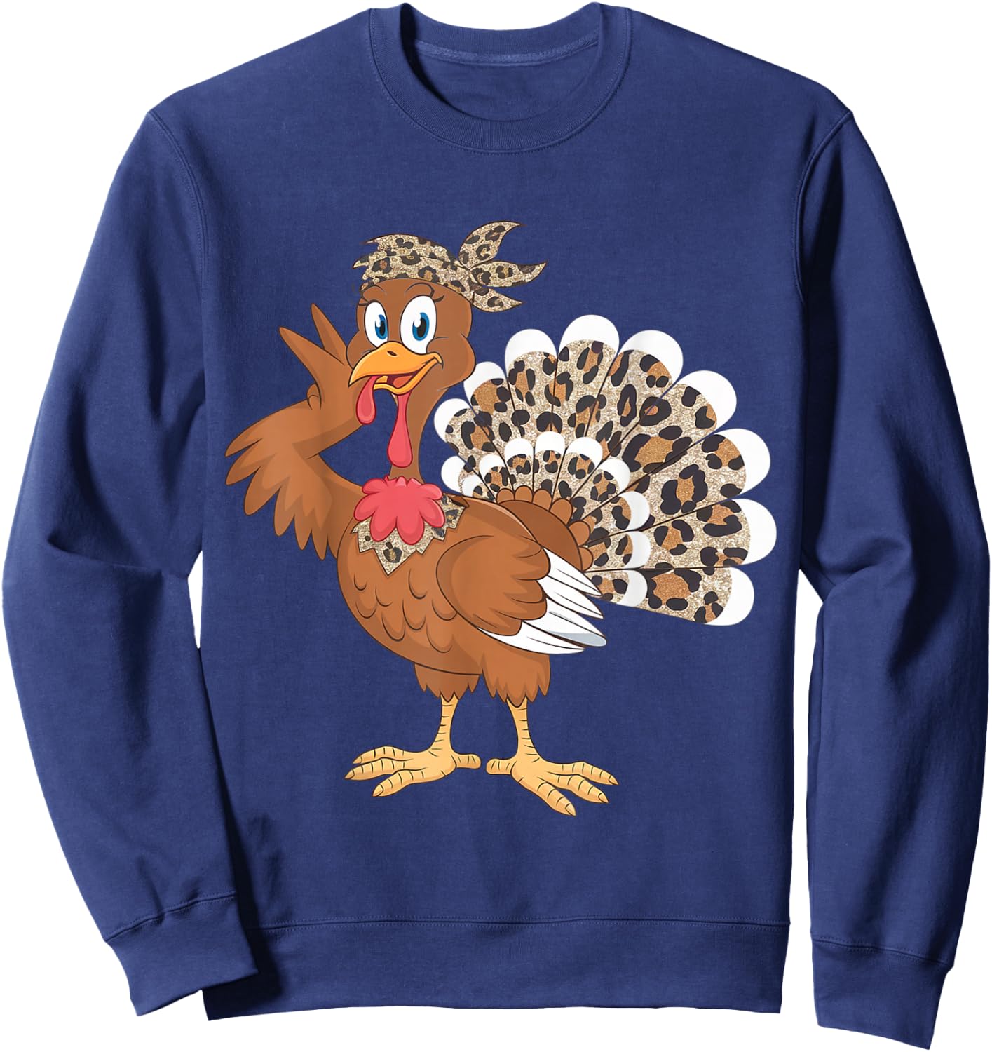 Thanksgiving Turkey Women Girl Leopard Autumn Fall Season Sweatshirt - Sweatshirt | Navy