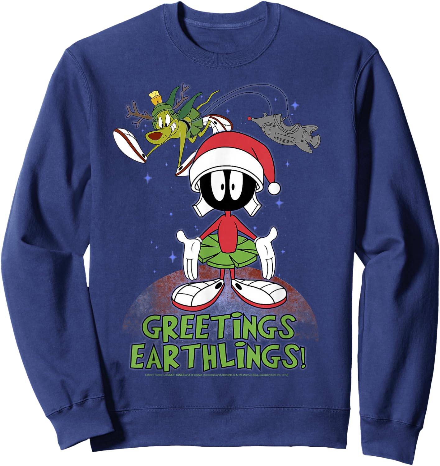 Looney Tunes Christmas Marvin Greetings Earthlings Sweatshirt - Sweatshirt | Navy