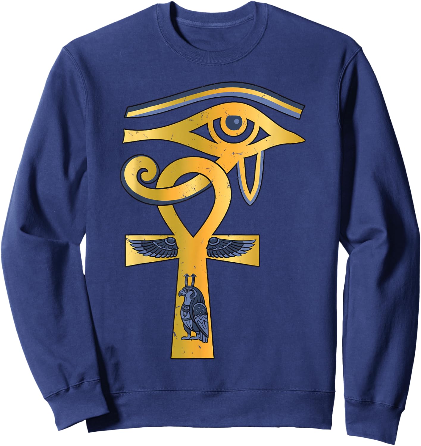 Ancient Egypt God Horus Eye Ankh Symbol Egyptian Mythology Sweatshirt - Sweatshirt | Navy