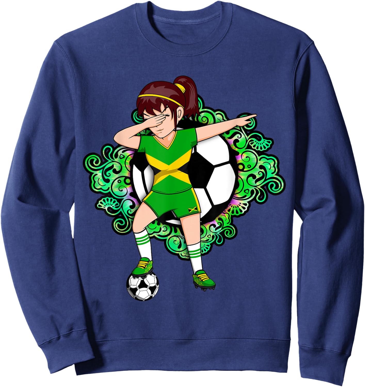 Dabbing Soccer Girl Jamaica Jersey Floral Football Flower Sweatshirt - Sweatshirt | Navy