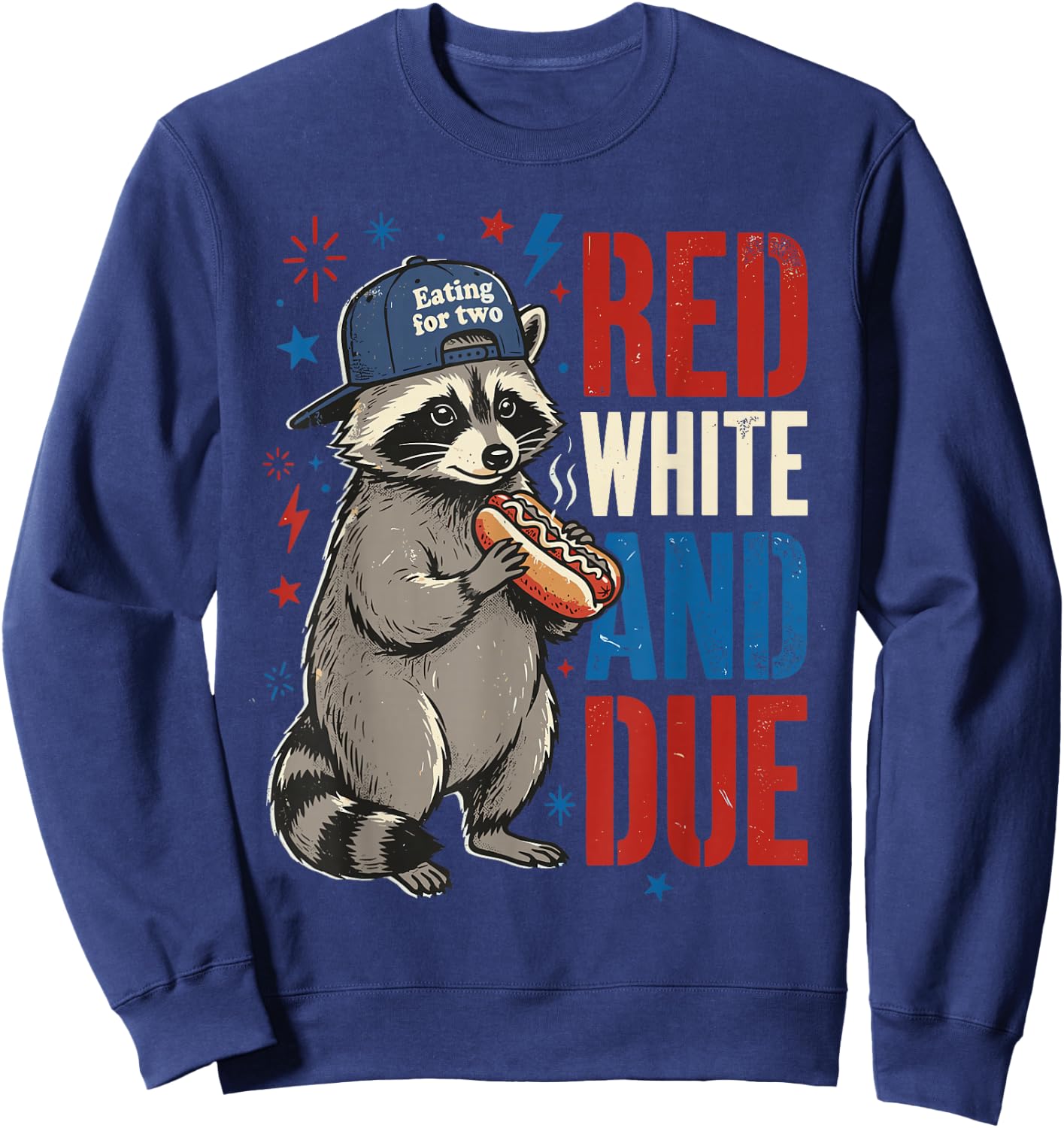 Red White and Due 4th of July Pregnancy Announcement Raccoon Sweatshirt - Sweatshirt | Navy