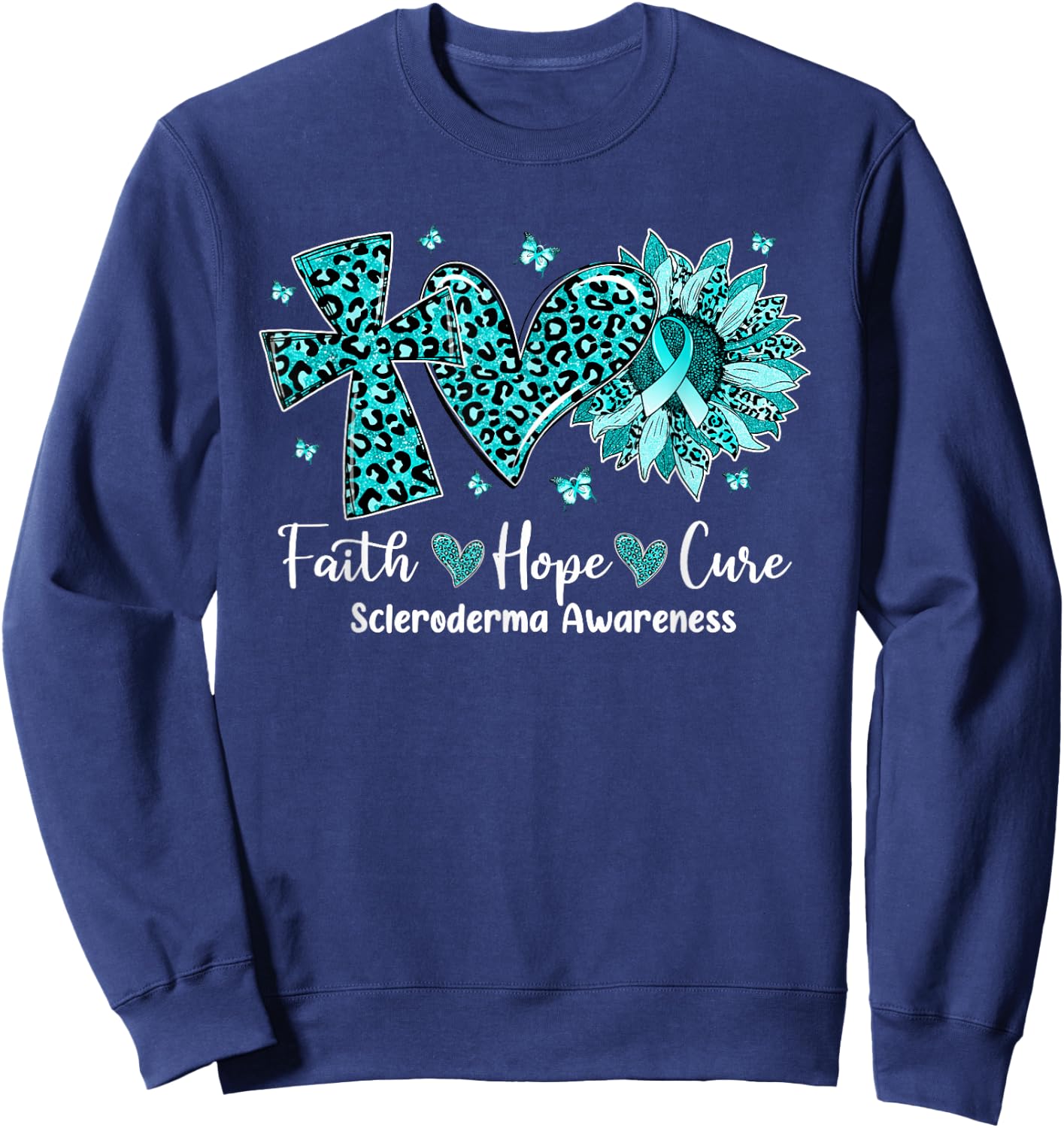 Faith Hope Cure Sunflower Leopard Scleroderma Awareness Sweatshirt - Sweatshirt | Navy