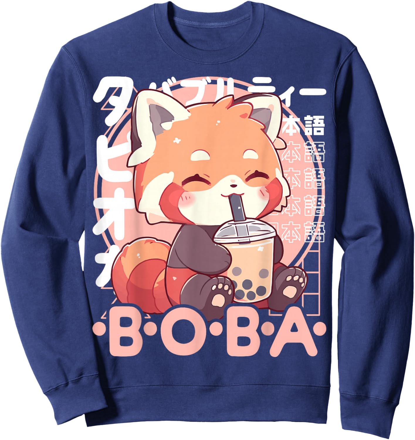 Red Panda Boba Kawaii Bubble Tea Red Panda Anime Neko , black Sweatshirt - Sweatshirt | Navy