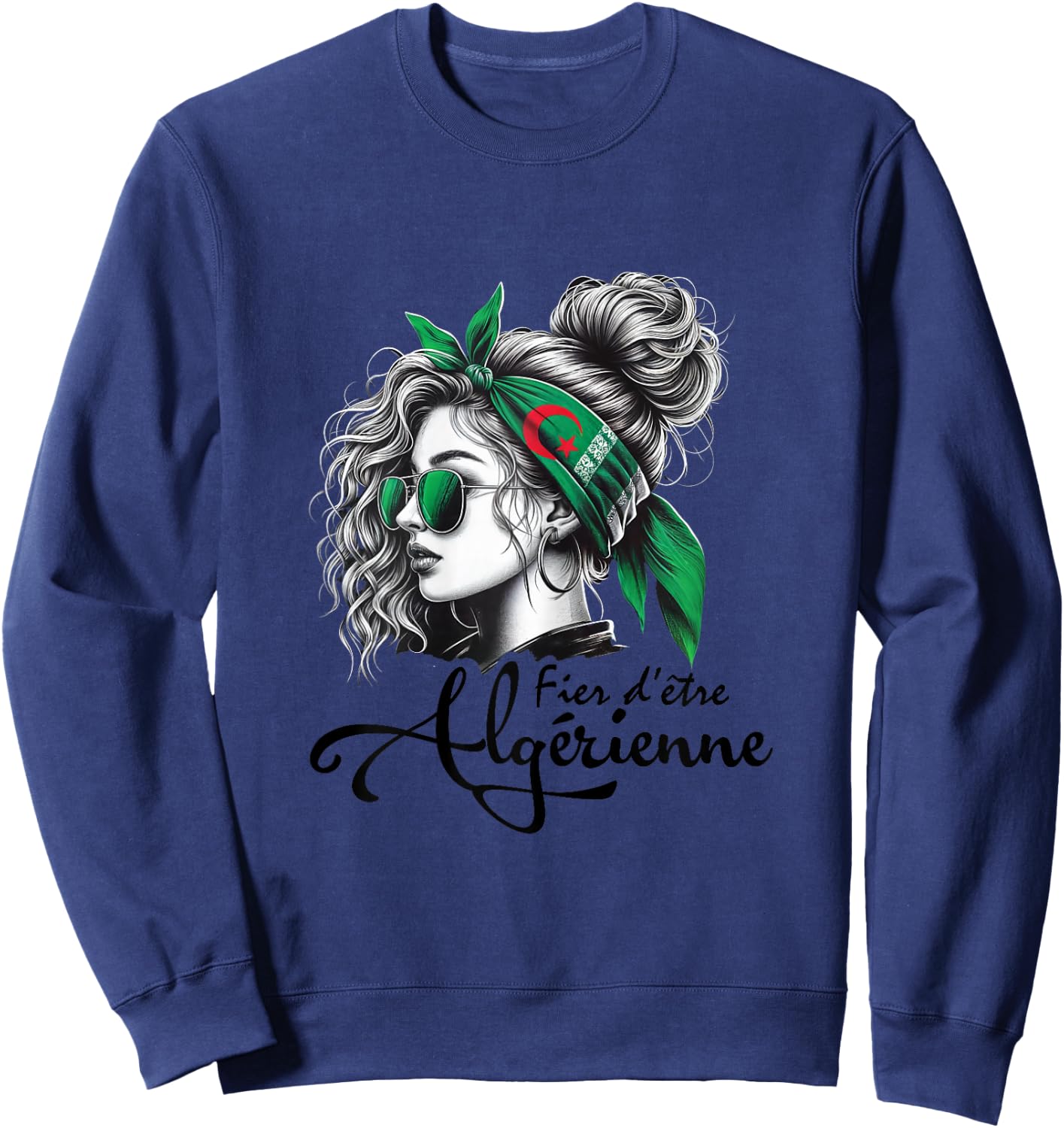 Proud to be Algerian Woman Girl Gift Algerian Flag , white, Female X-Small Sweatshirt - Sweatshirt | Navy
