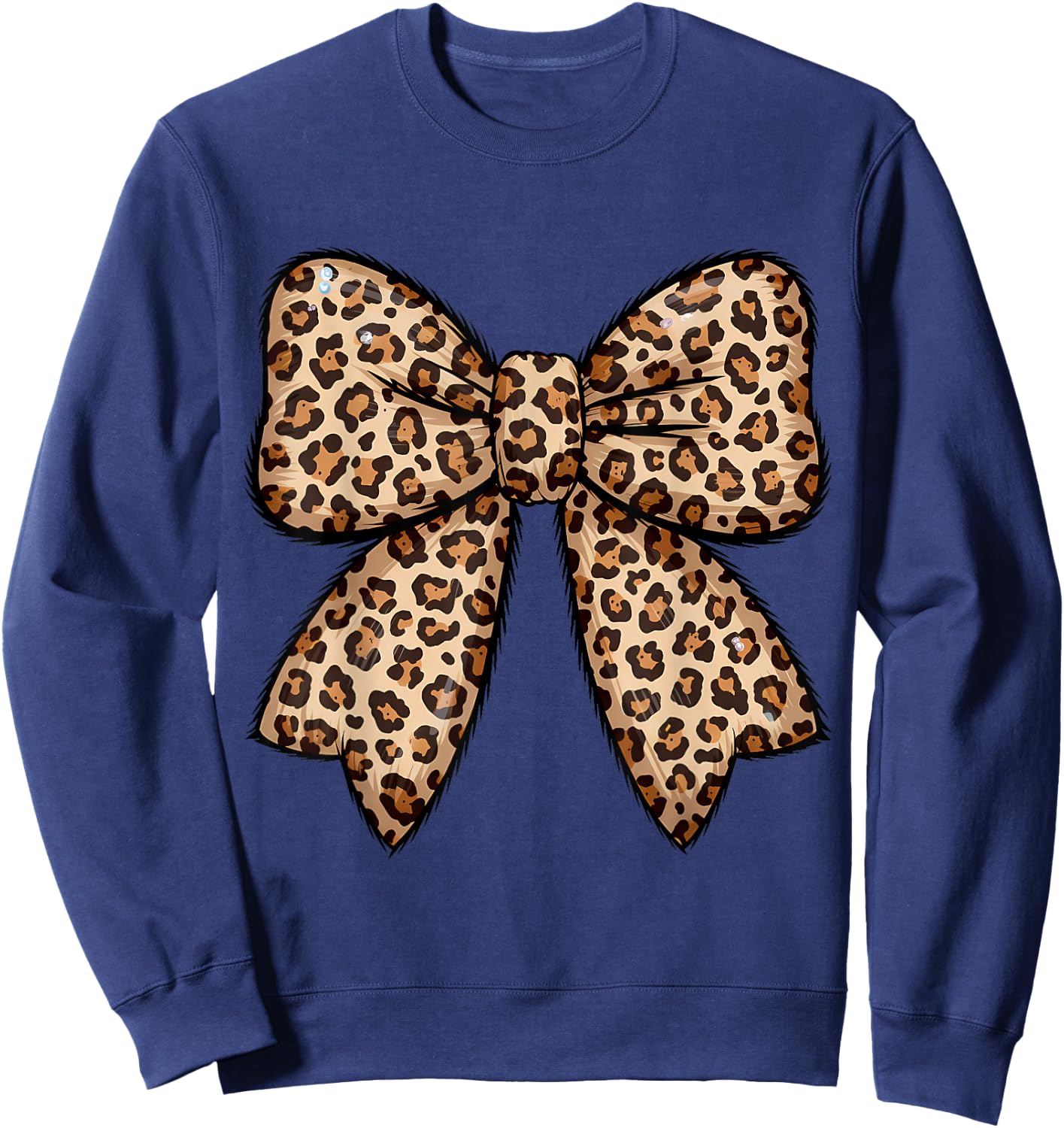 Leopard Pattern Coquette Bow Cheetah Sweatshirt - Sweatshirt | Navy
