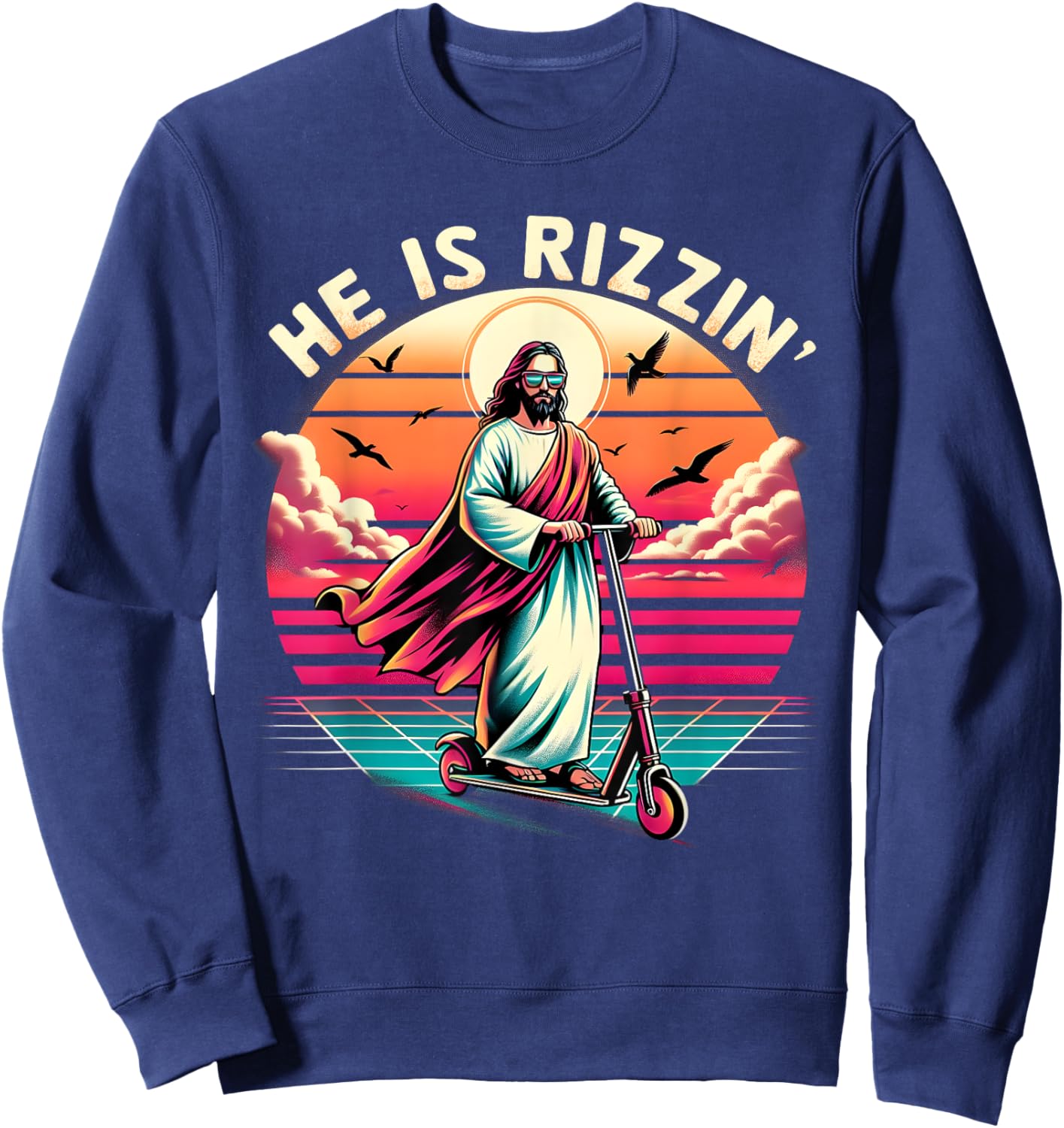 Jesus Has Rizzen He Is Rizzen Jesus Is Rizzen Cool Jesus Sweatshirt - Sweatshirt | Navy