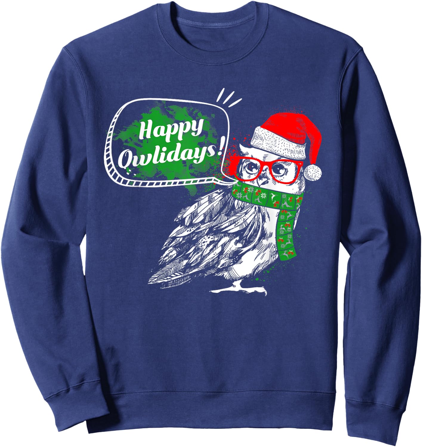 Happy Owlidays - Funny Christmas Holidays Owl Lover Sweatshirt - Sweatshirt | Navy