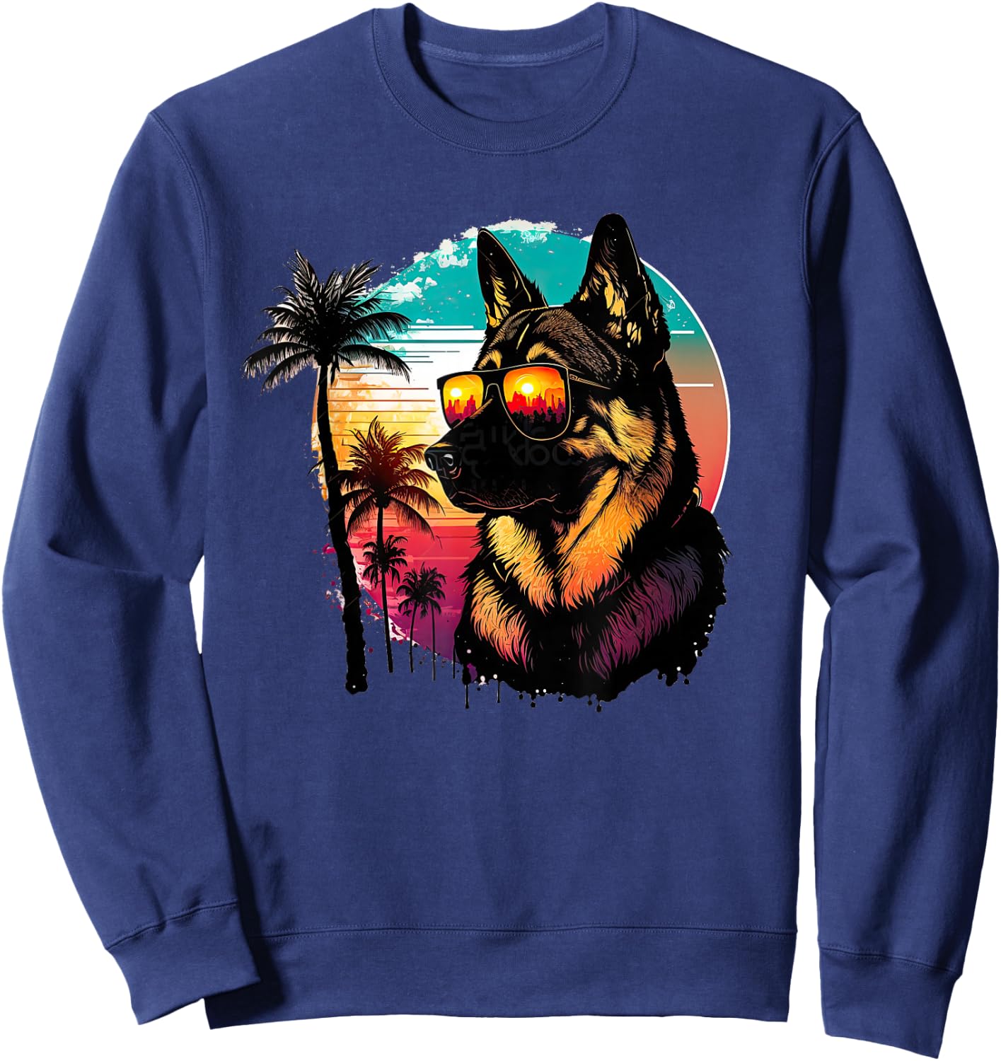 Funny German shepherd Dog Sunglasses Sunset vintage Sweatshirt - Sweatshirt | Navy